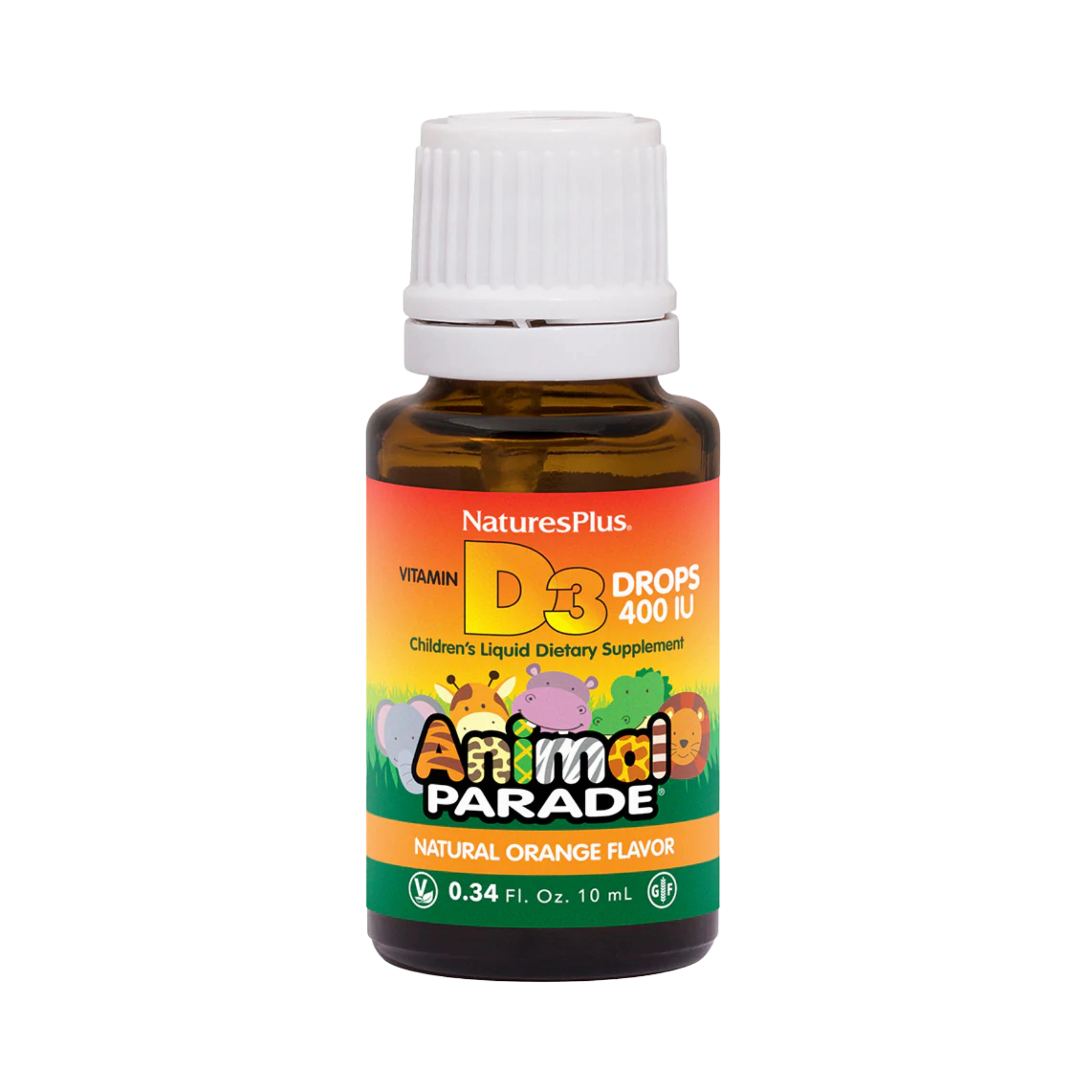 NaturesPlus, Animal Parade, Vitamin D3 Drops, Natural Orange, 10 Mcg, 0.34 Fl Oz