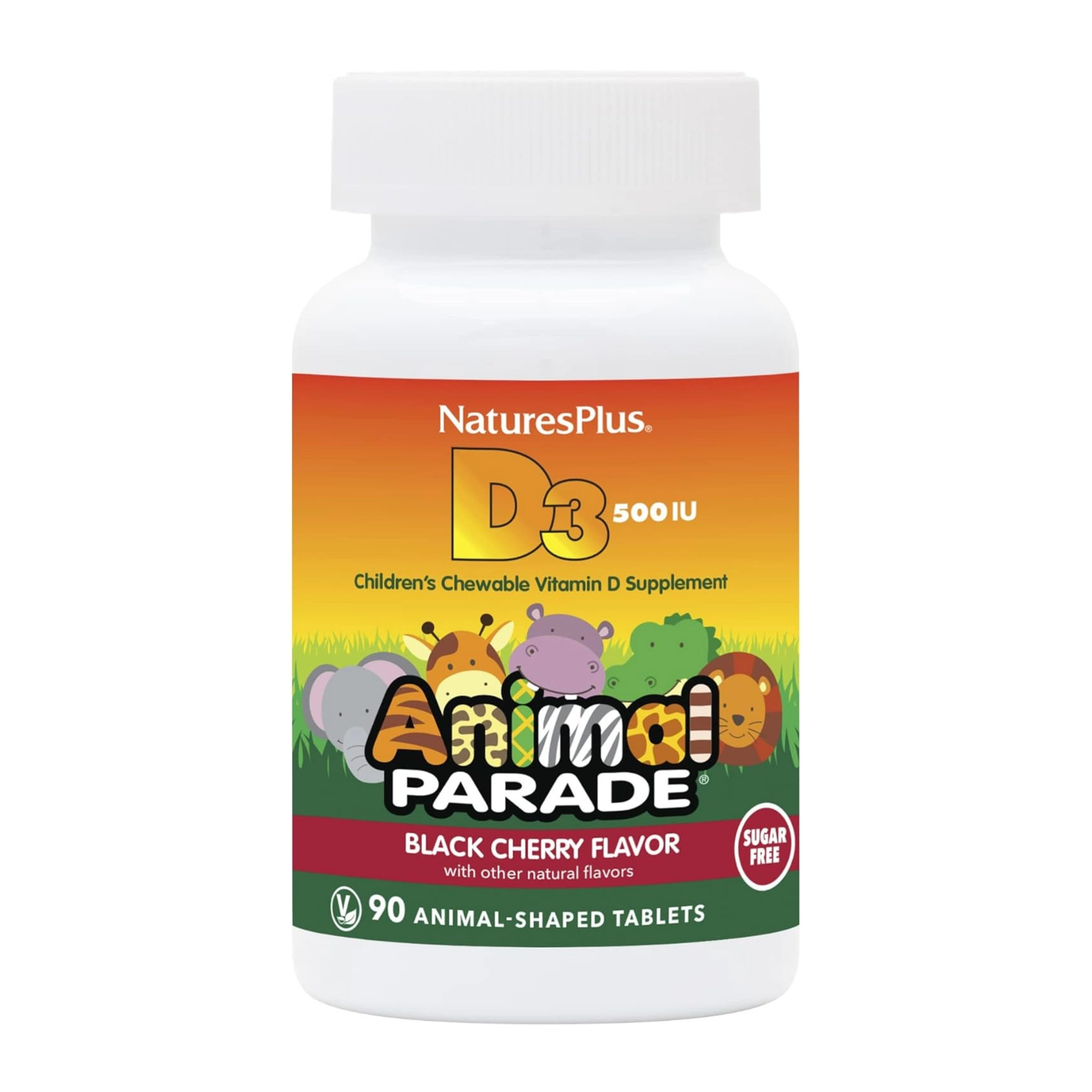 NaturesPlus, Animal Parade, Vitamin D3, Sugar Free, Black Cherry, 12.5 Mcg, 90 Animal-Shaped Tablets