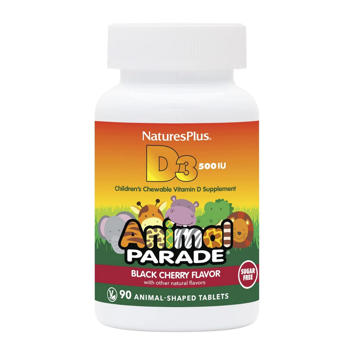NaturesPlus, Animal Parade, Vitamin D3, Sugar Free, Black Cherry, 12.5 Mcg, 90 Animal-Shaped Tablets