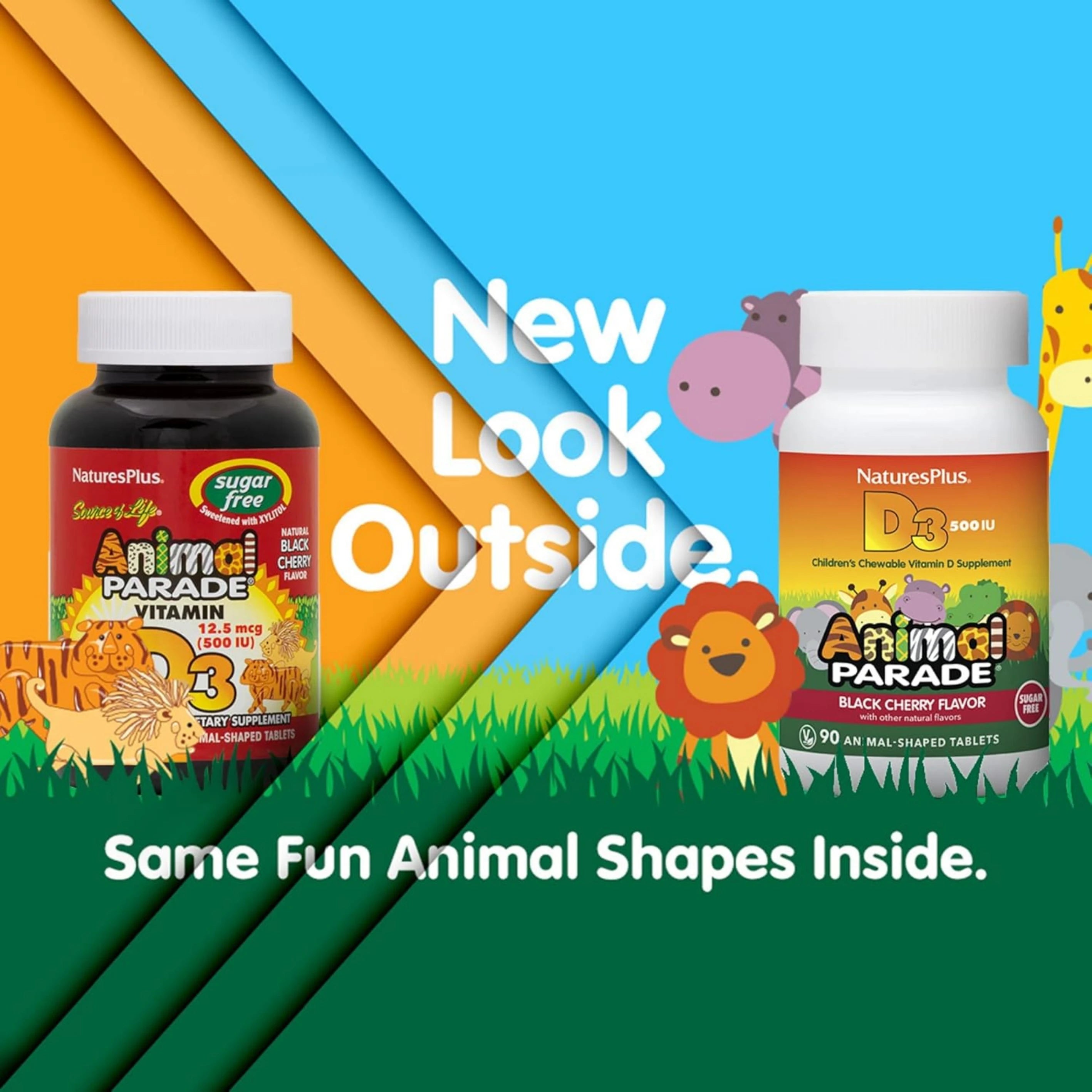 NaturesPlus, Animal Parade, Vitamin D3, Sugar Free, Black Cherry, 12.5 Mcg, 90 Animal-Shaped Tablets