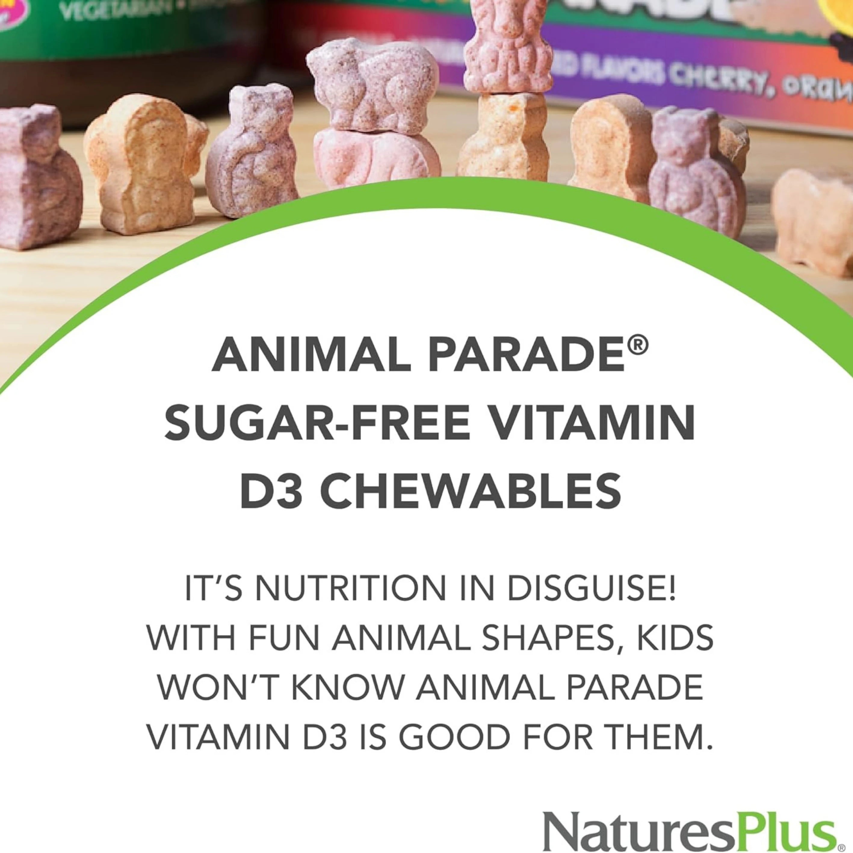 NaturesPlus, Animal Parade, Vitamin D3, Sugar Free, Black Cherry, 12.5 Mcg, 90 Animal-Shaped Tablets