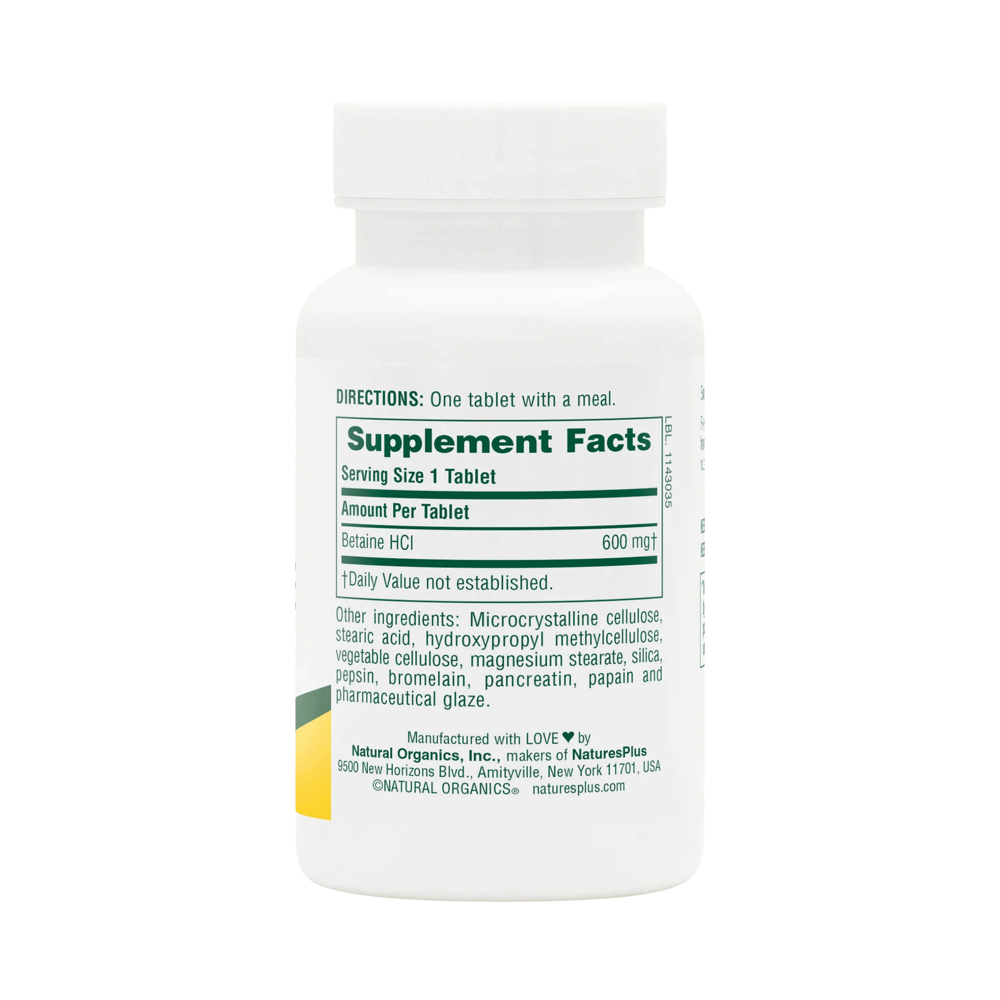 NaturesPlus, Betaine Hydrochloride, 600 Mg, 90 Tablets