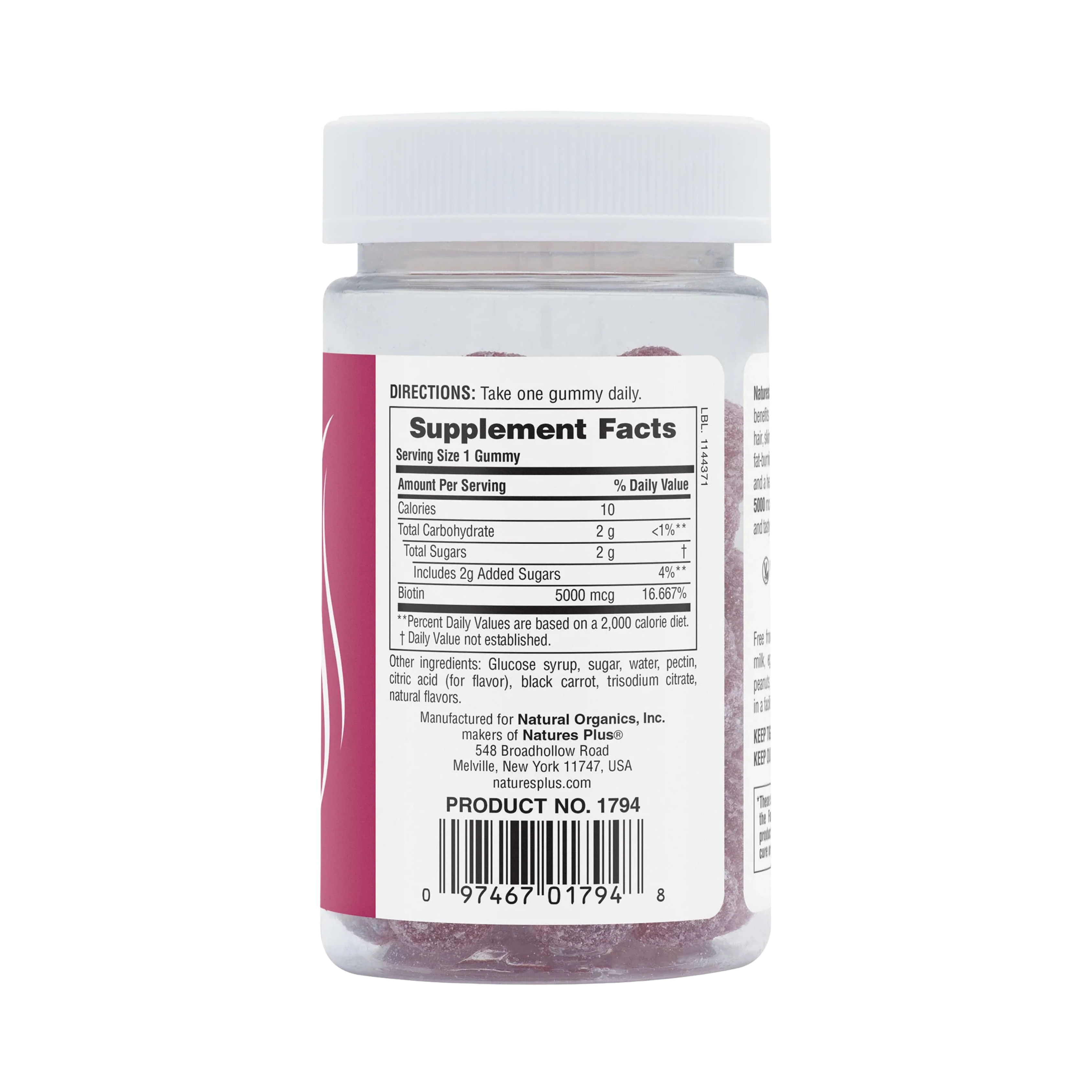 NaturesPlus, Biotin Gummies, Raspberry, 5,000 Mcg, 60 Gummies