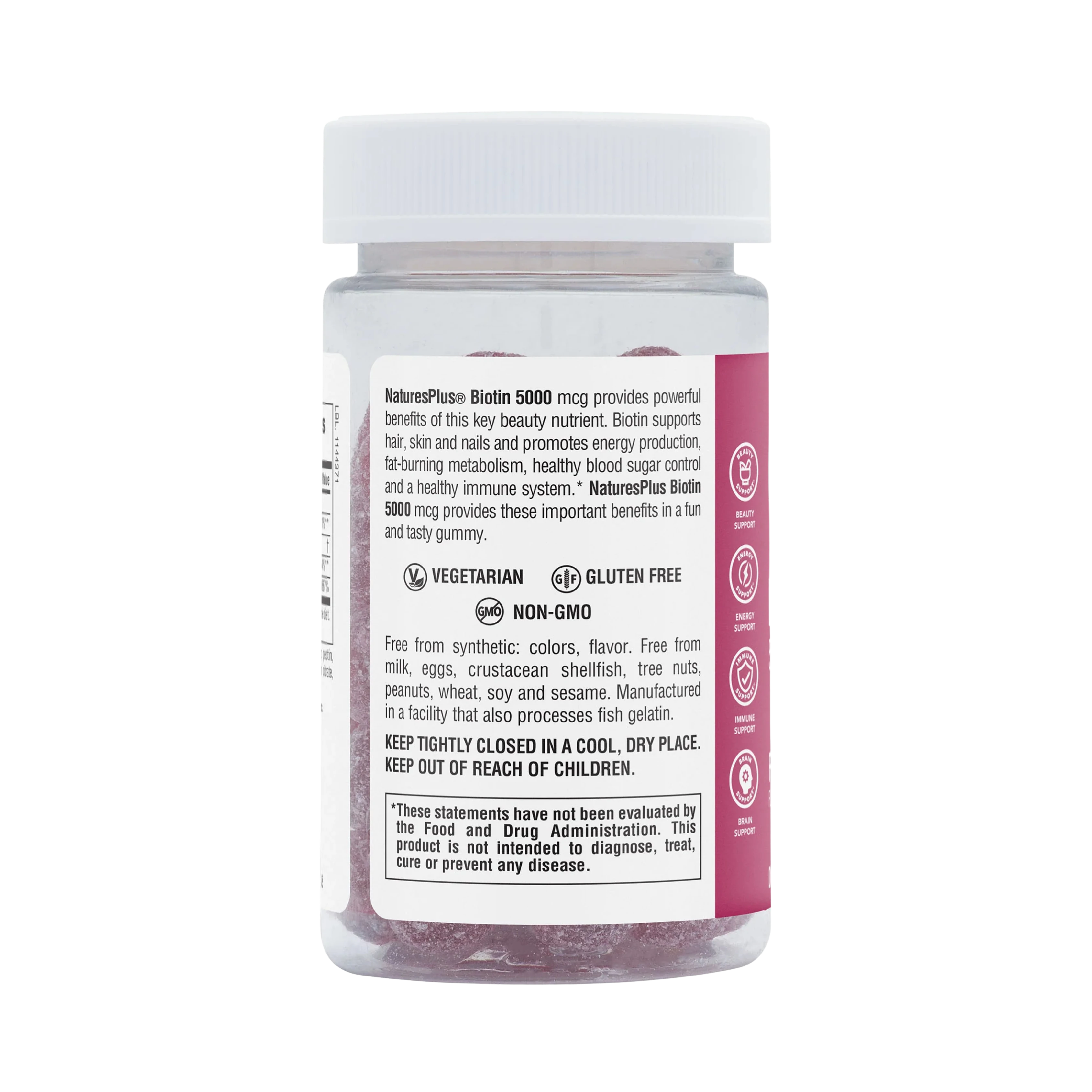 NaturesPlus, Biotin Gummies, Raspberry, 5,000 Mcg, 60 Gummies