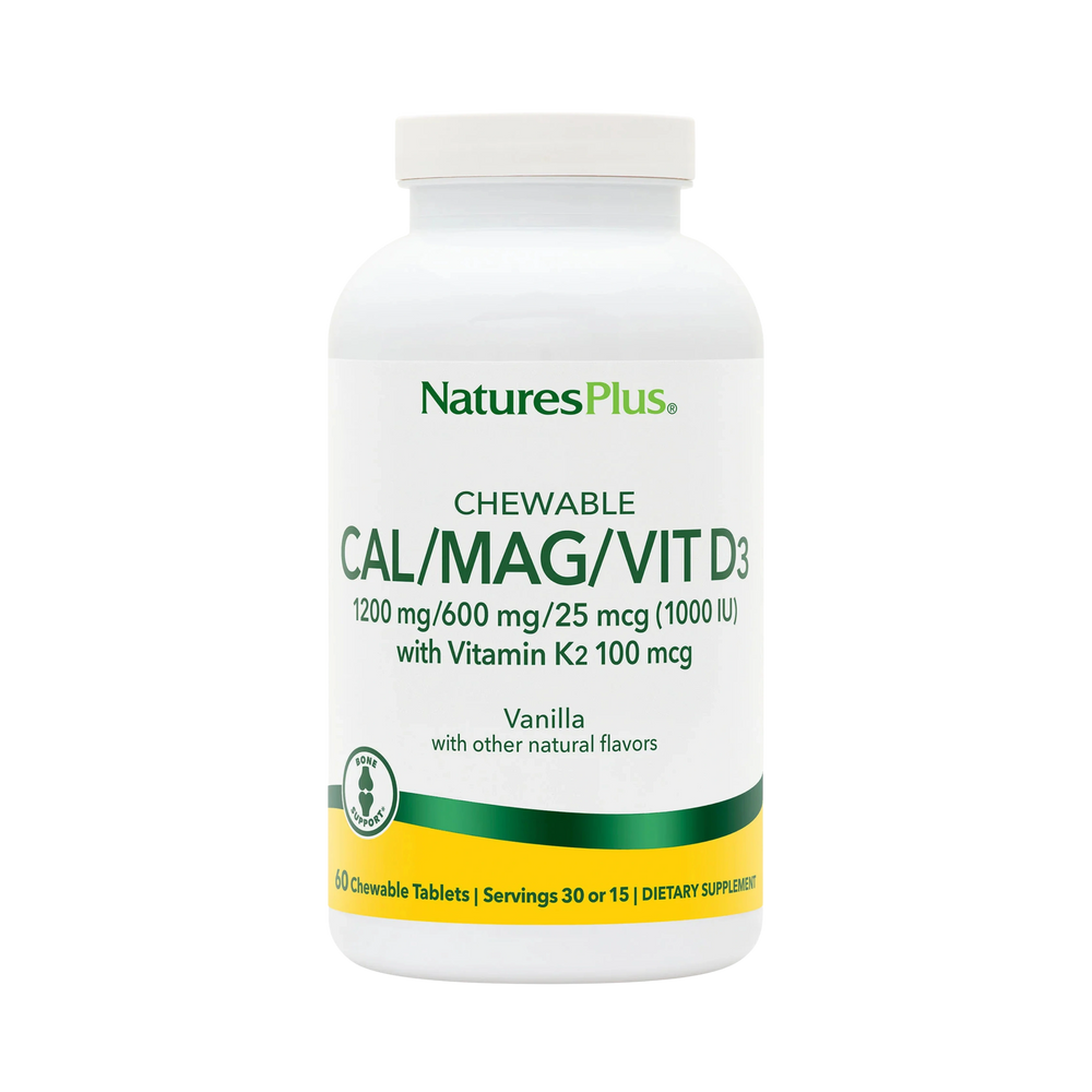 NaturesPlus, Chewable Cal/Mag/Vit D3 with Vitamin K2, Vanilla, 60 Chewable Tablets