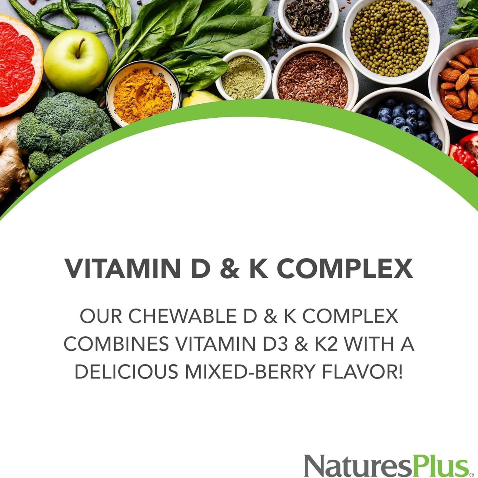 NaturesPlus, Chewable D & K Complex, Mixed Berry, 60 Tablets