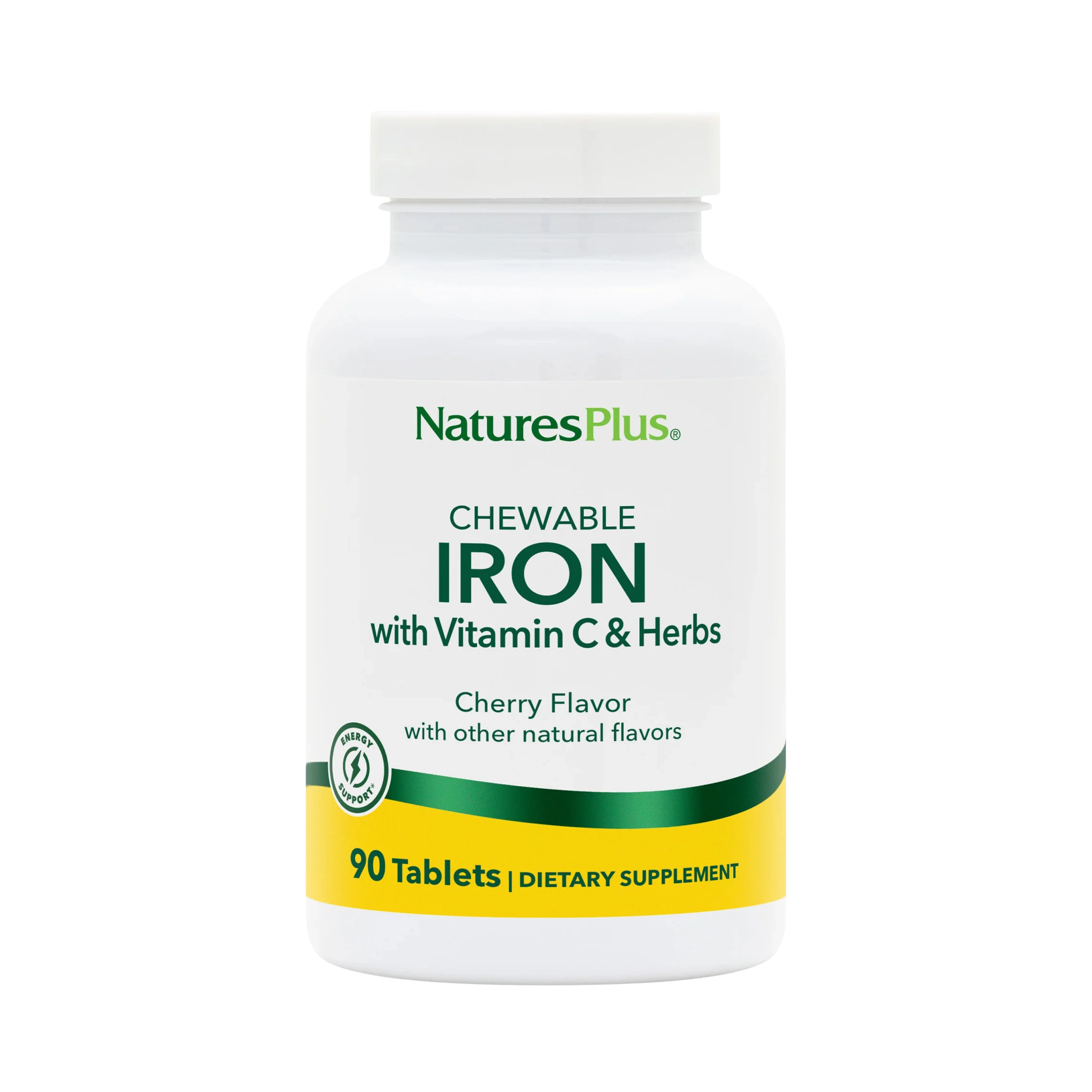 NaturesPlus, Chewable Iron with Vitamin C and Herbs, Cherry, 90 Tablets