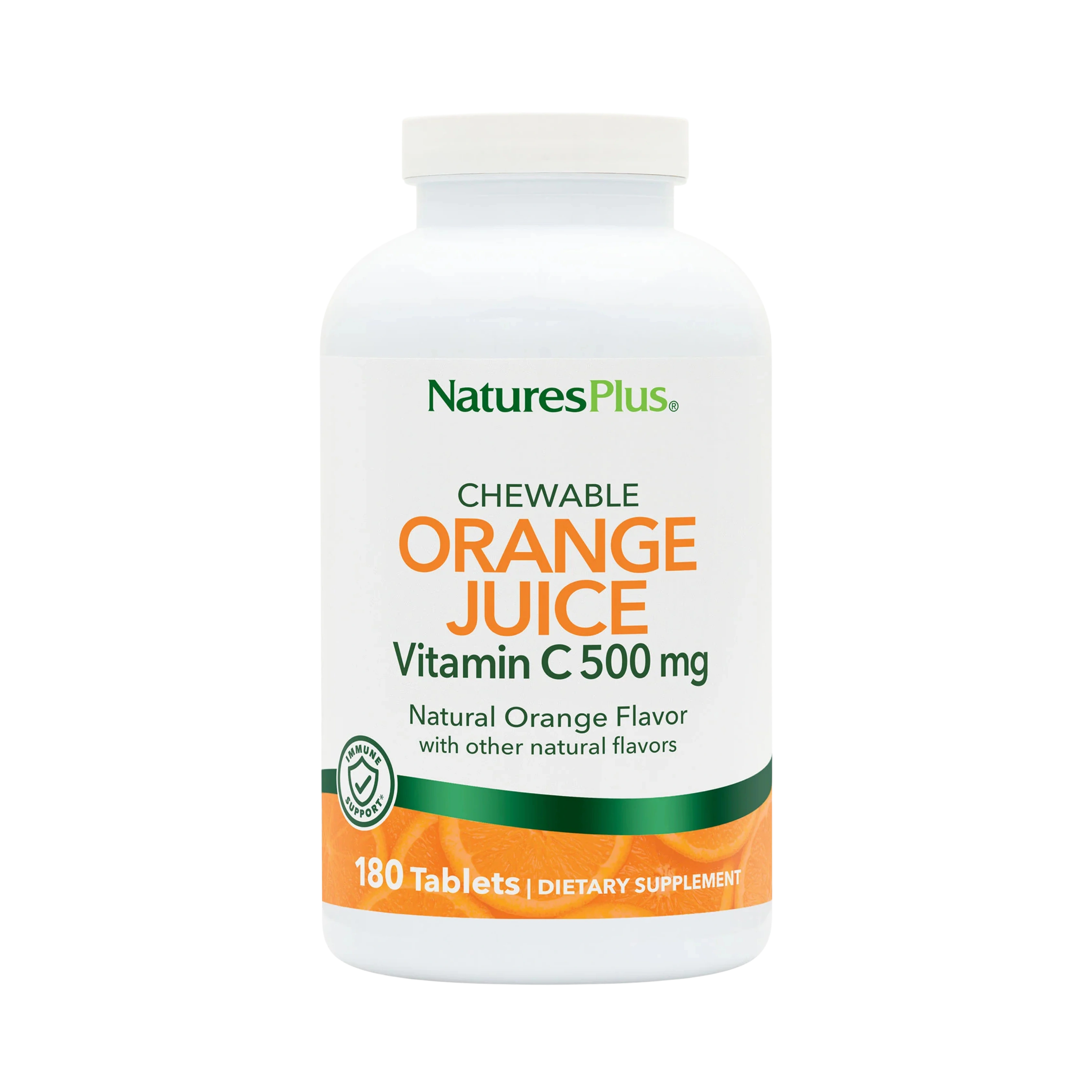 NaturesPlus, Chewable Orange Juice, Vitamin C, Natural Orange, 500 Mg, 180 Tablets