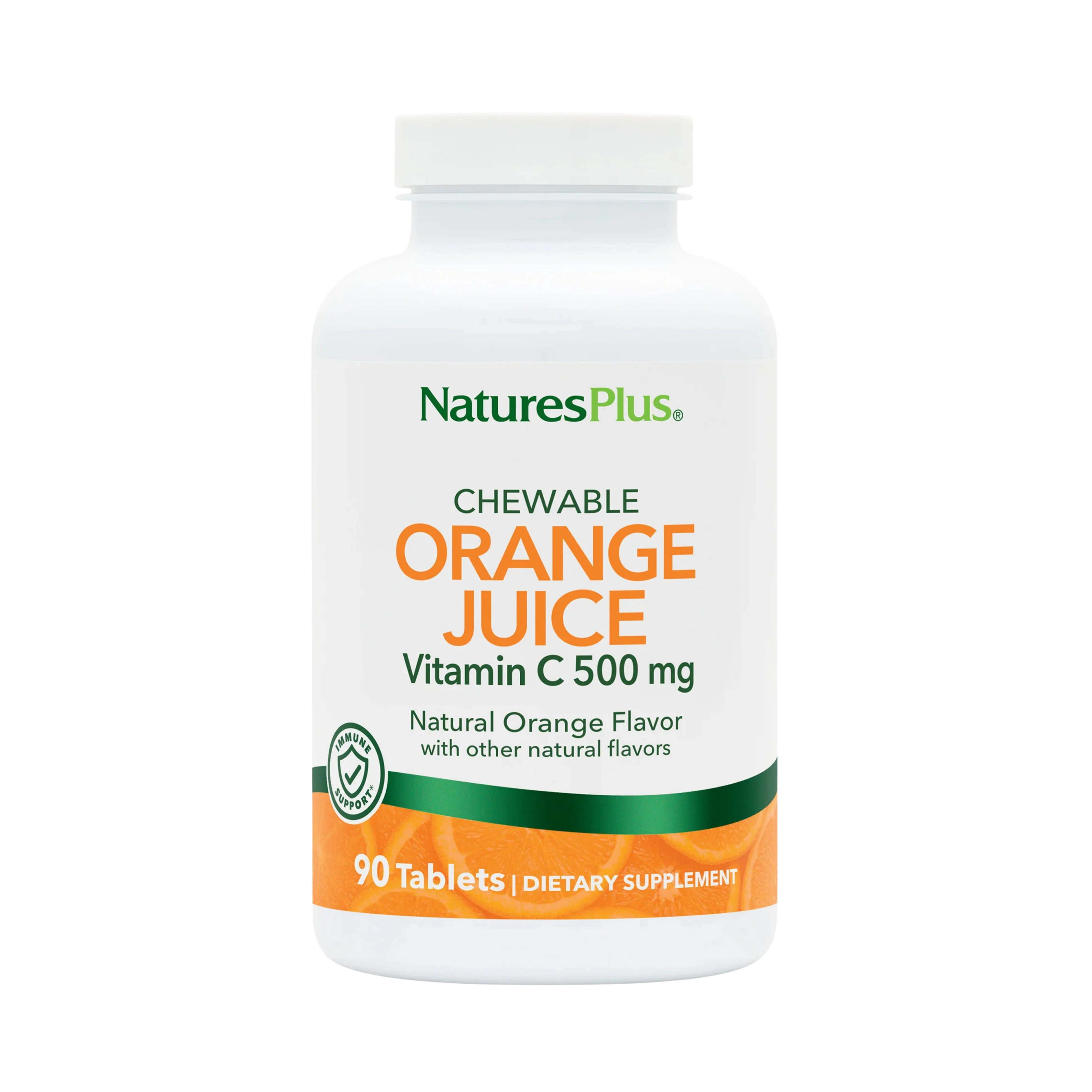 NaturesPlus, Chewable Orange Juice, Vitamin C, Natural Orange, 500 Mg, 90 Tablets