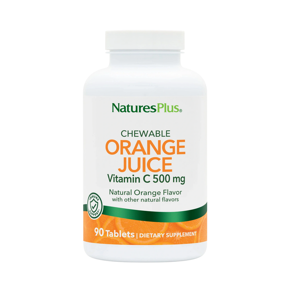 NaturesPlus, Chewable Orange Juice, Vitamin C, Natural Orange, 500 Mg, 90 Tablets