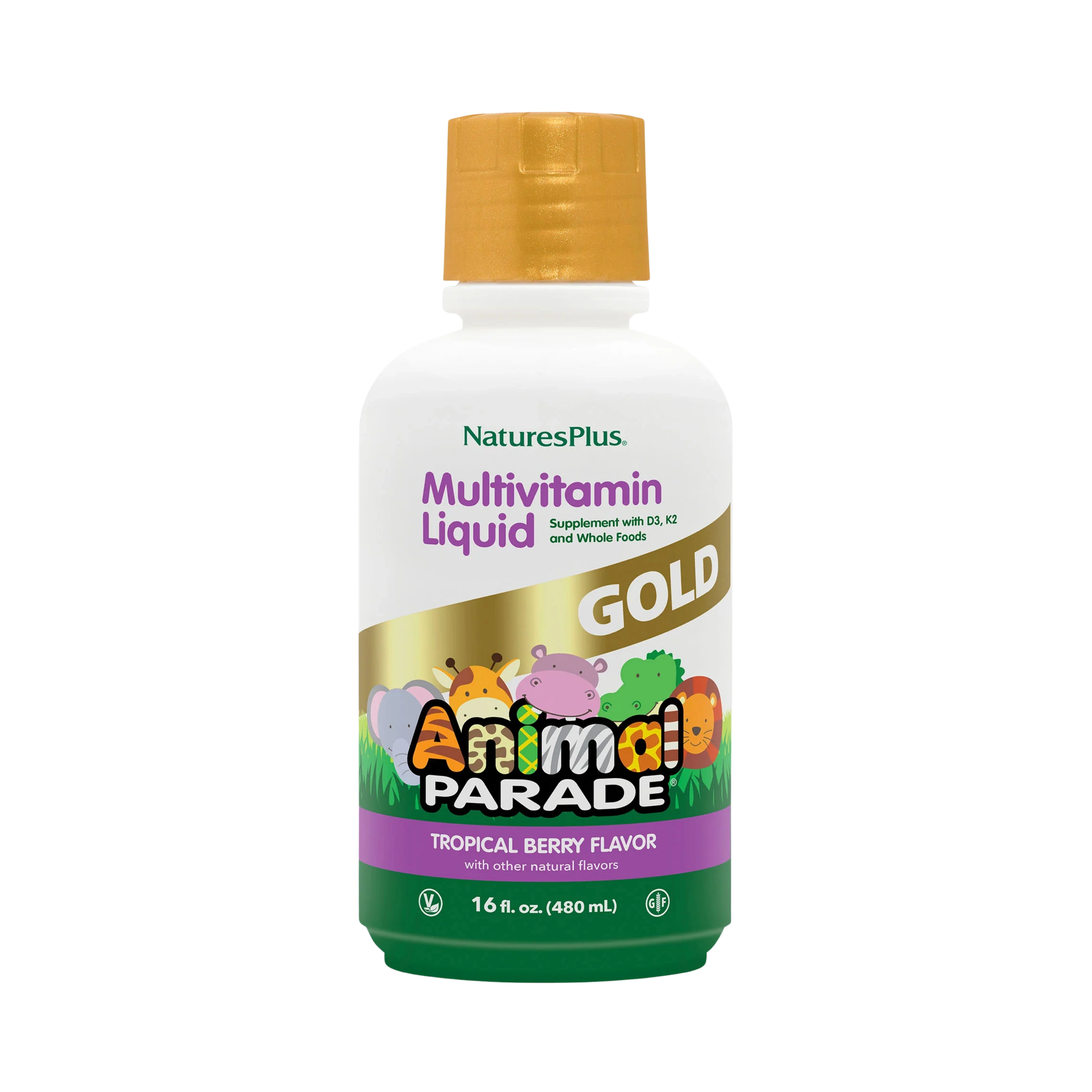 NaturesPlus, Children's Animal Parade Gold Multivitamin Liquid, Tropical Berry, 16 Fl Oz