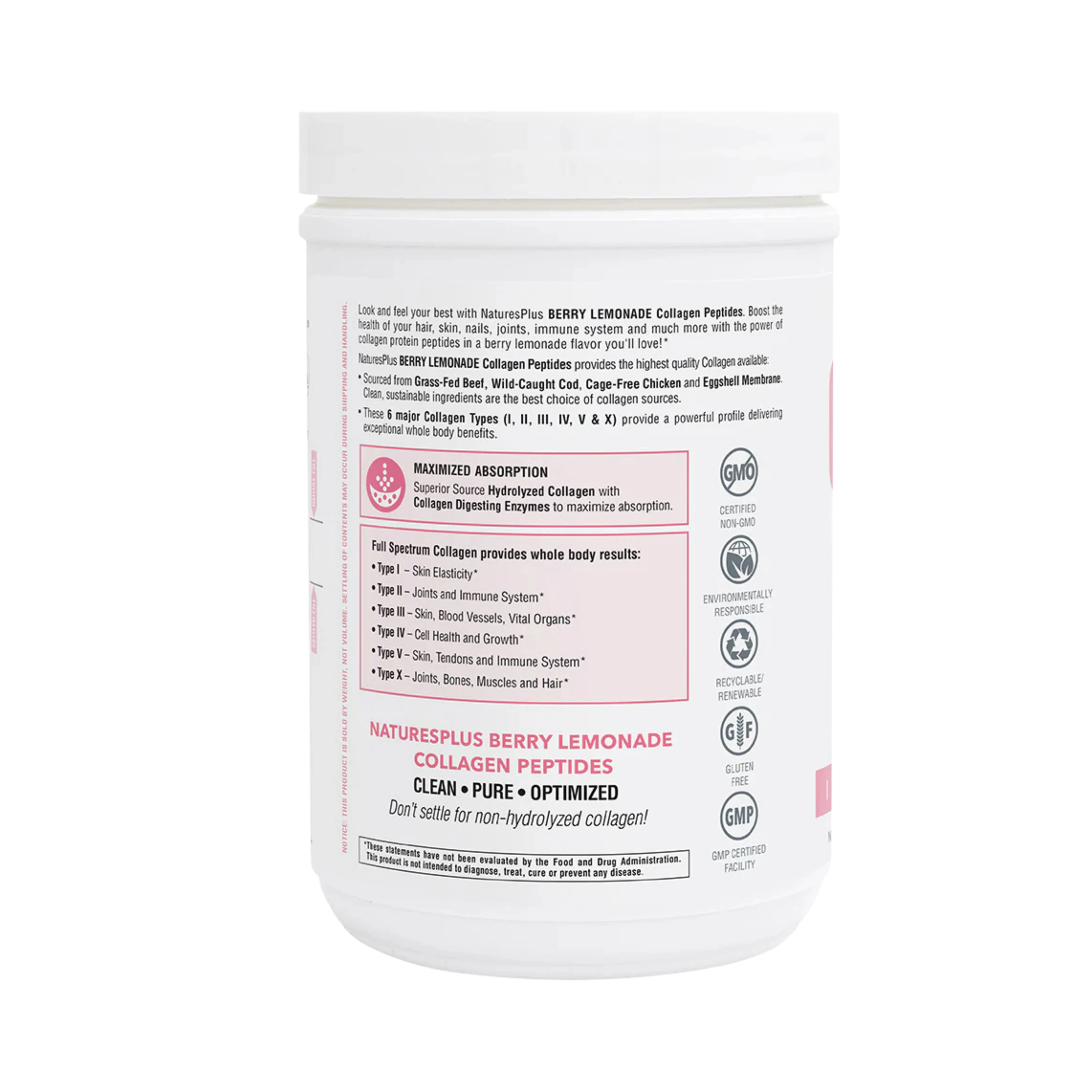 NaturesPlus, Collagen Peptides, Berry Lemonade, 0.8 Lbs