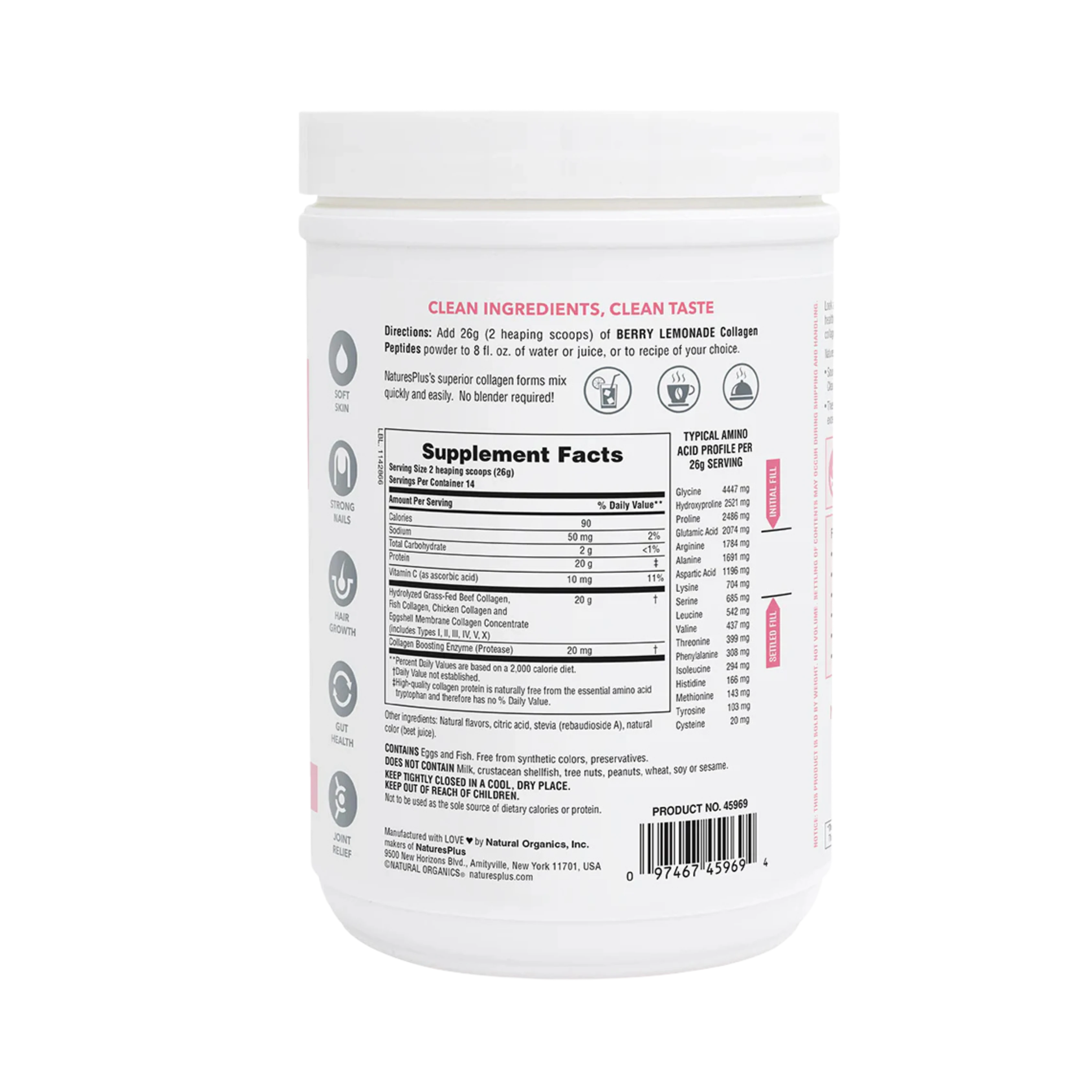 NaturesPlus, Collagen Peptides, Berry Lemonade, 0.8 Lbs