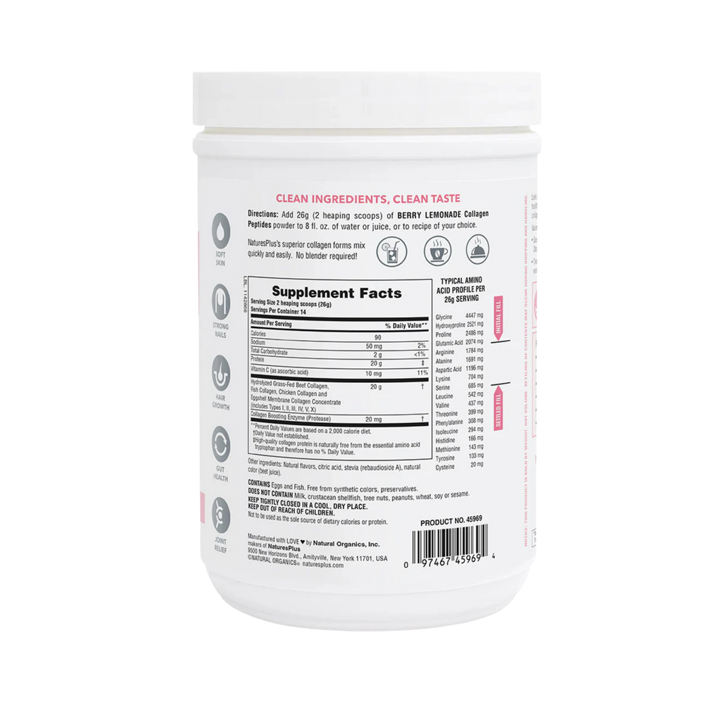 NaturesPlus, Collagen Peptides, Berry Lemonade, 0.8 Lbs