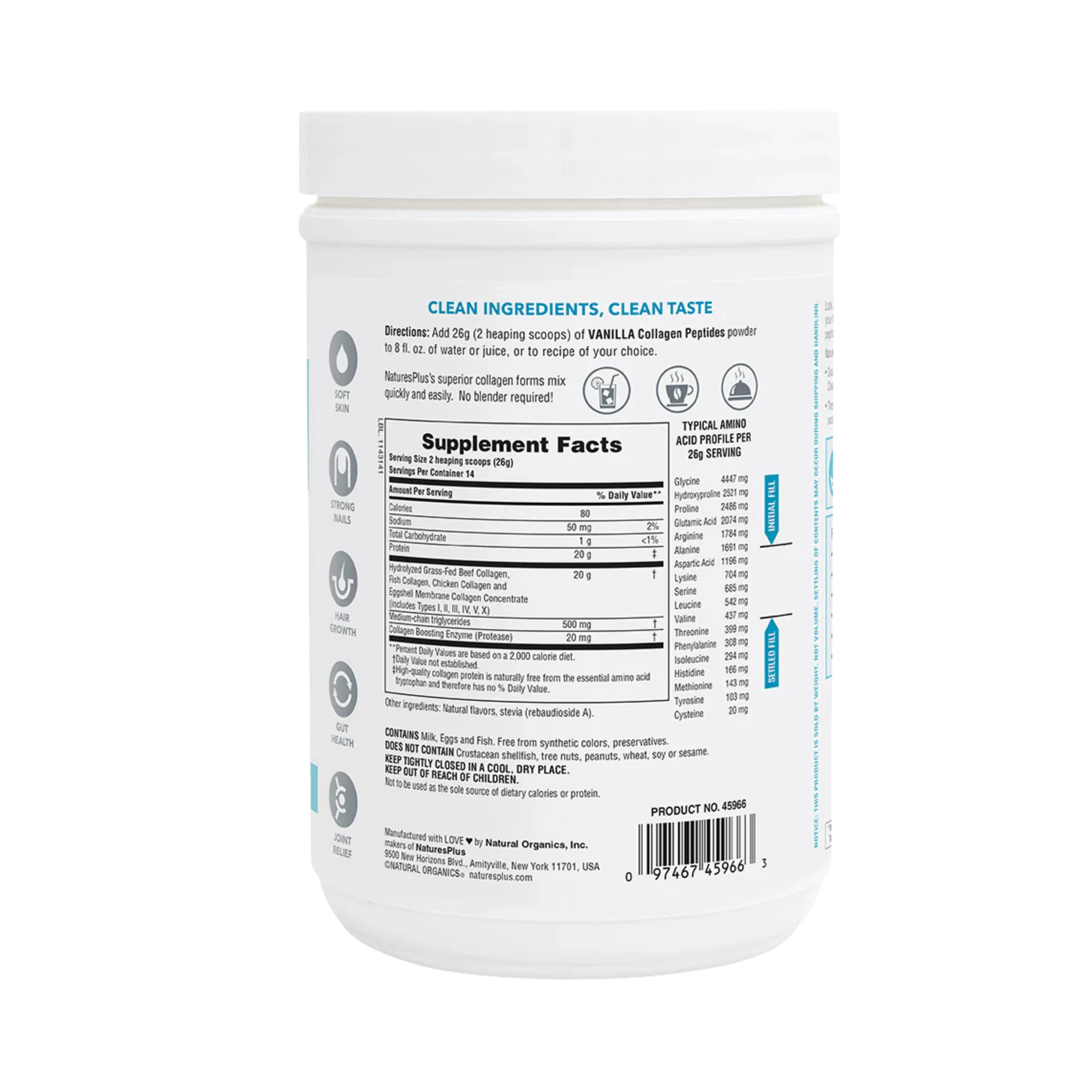 NaturesPlus, Collagen Peptides, Vanilla, 0.8 Lb