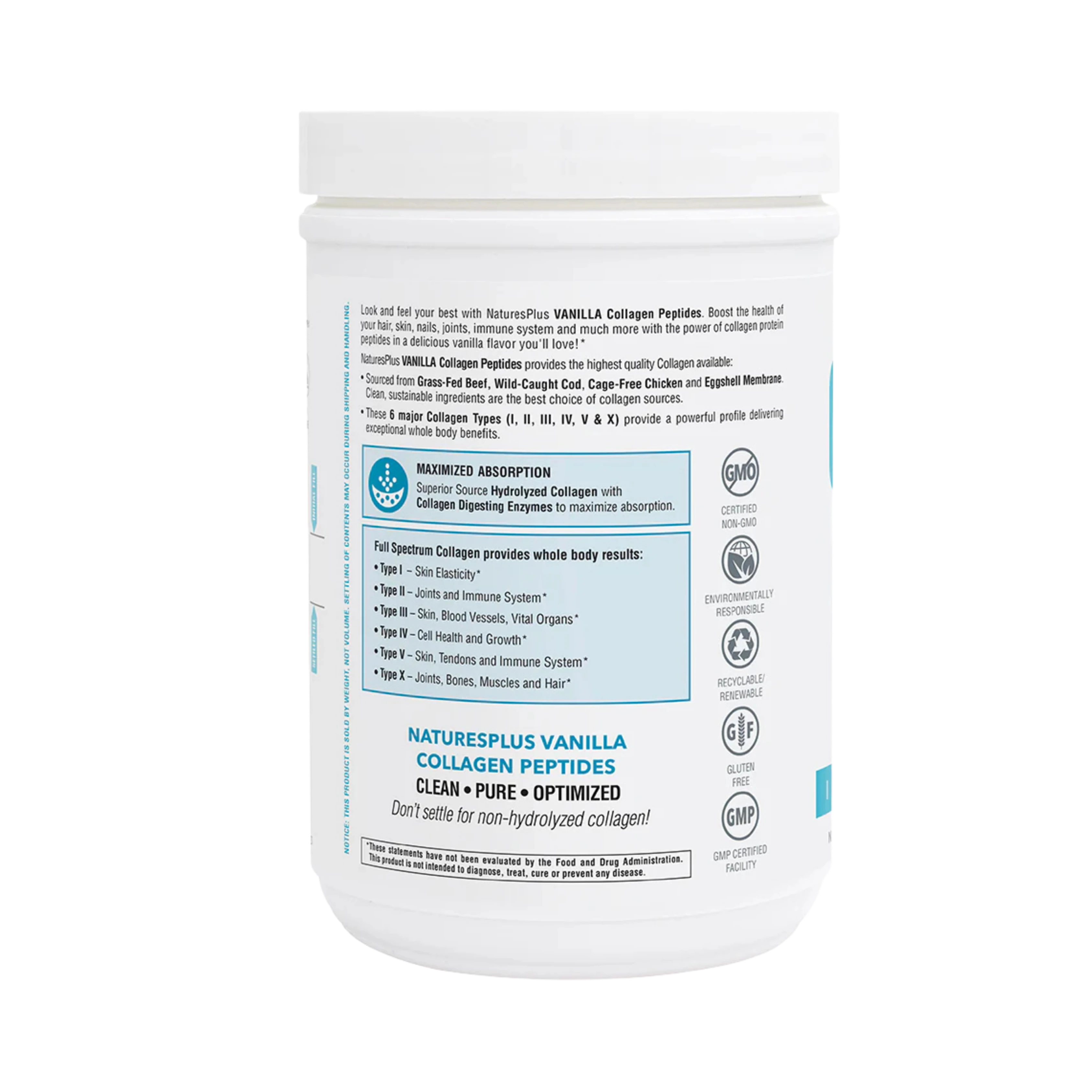 NaturesPlus, Collagen Peptides, Vanilla, 0.8 Lb