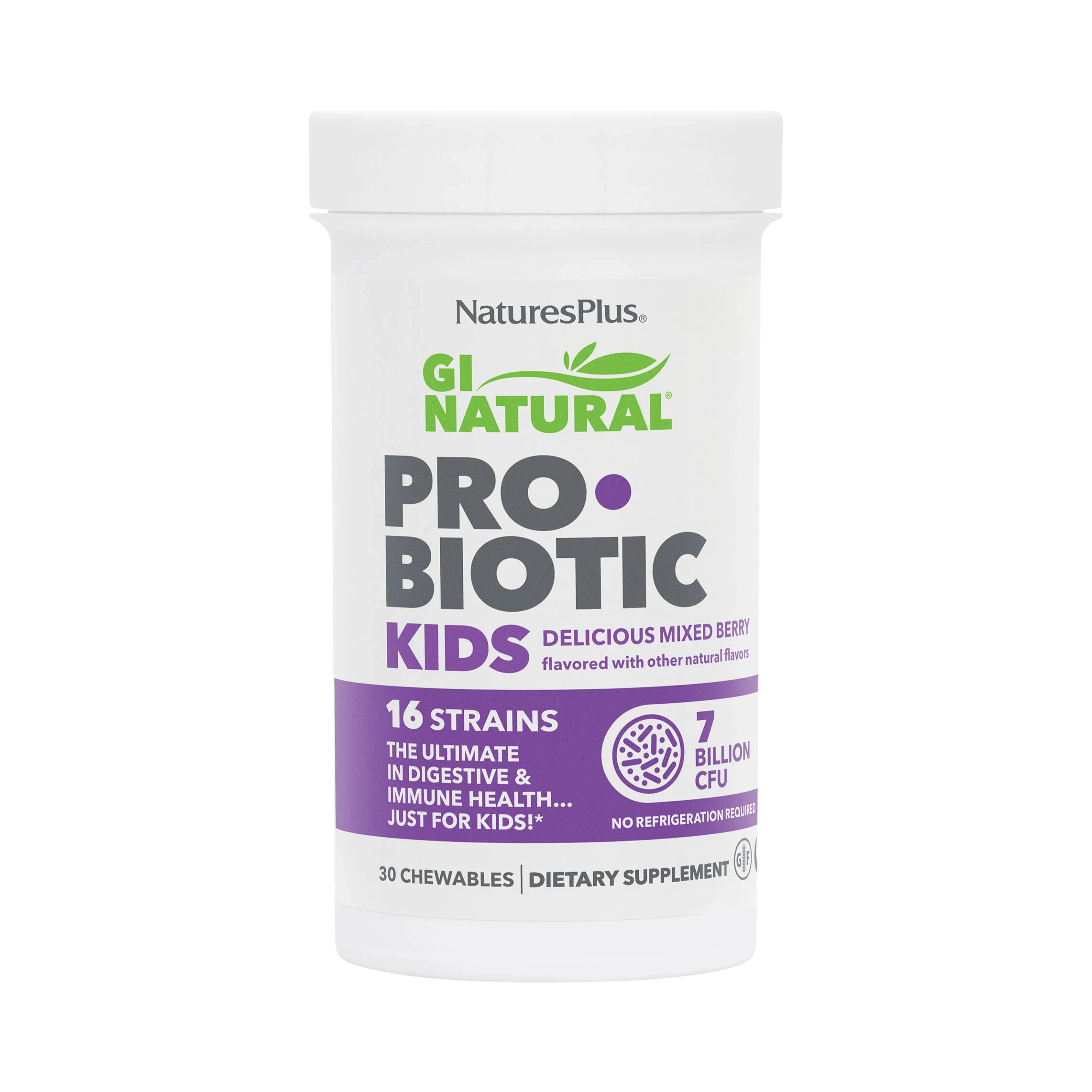 NaturesPlus, GI Natural Probiotic Kids, Delicious Mixed Berry, 7 Billion CFU, 30 Chewables