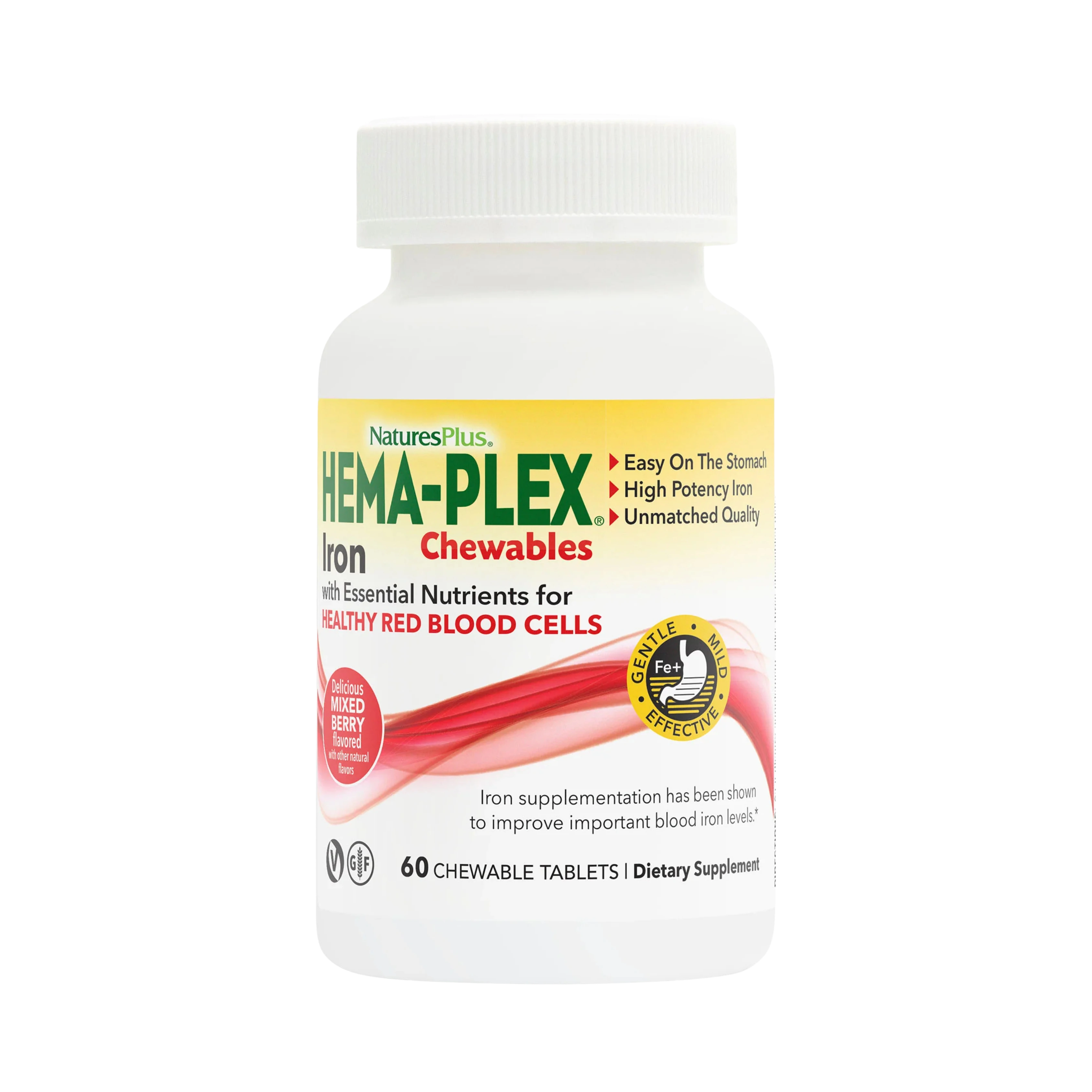 NaturesPlus, Hema-Plex Iron Chewables, Mixed Berry, 60 Chewable Tablets