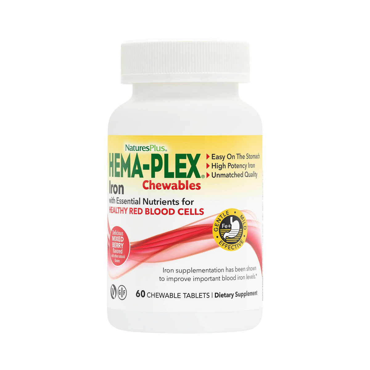 NaturesPlus, Hema-Plex Iron Chewables, Mixed Berry, 60 Chewable Tablets