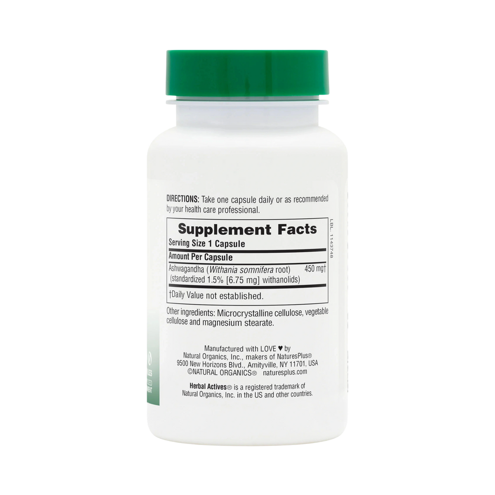 NaturesPlus, Herbal Actives, Ashwagandha, 450 Mg, 60 Capsules