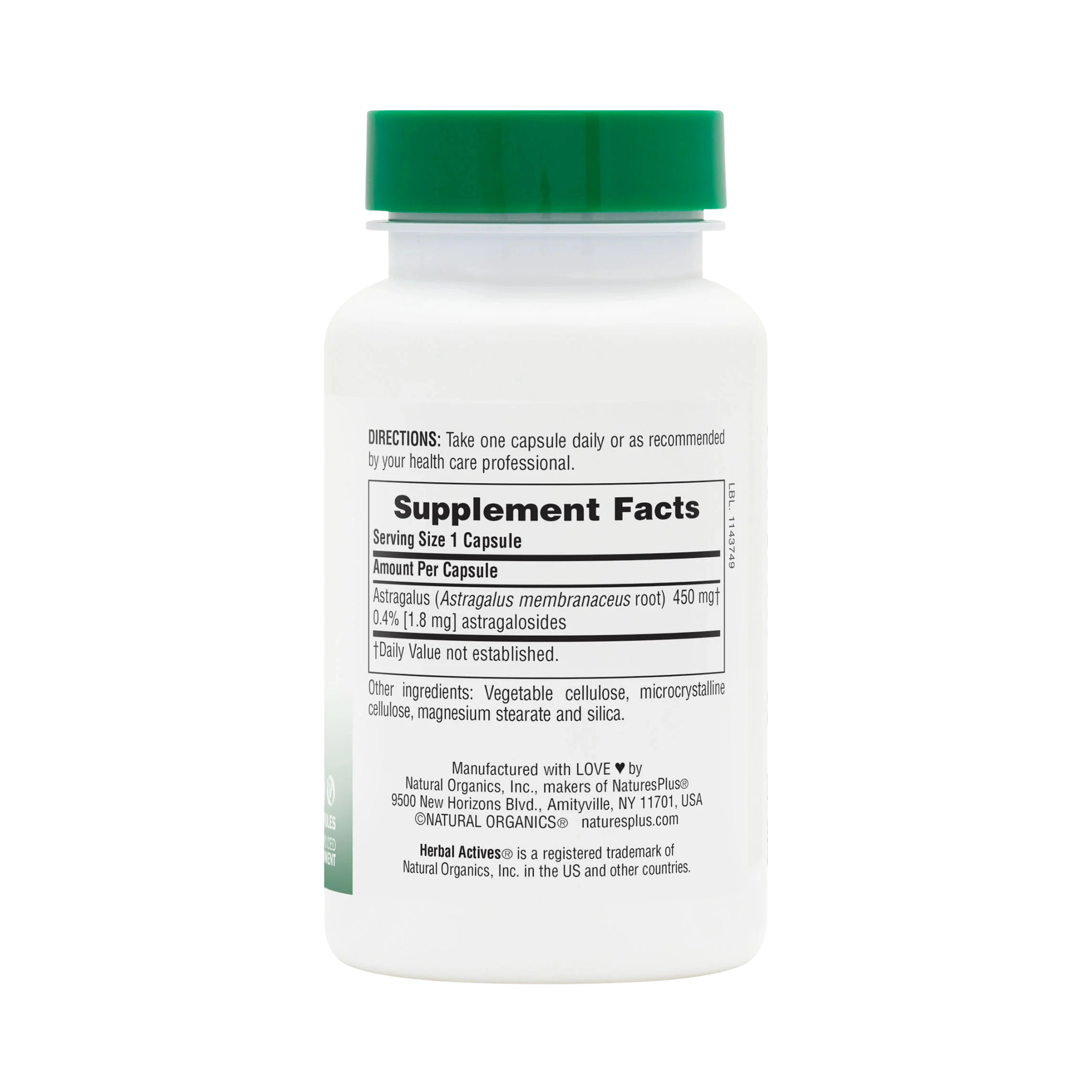NaturesPlus, Herbal Actives, Astragalus, 450 Mg, 60 Capsules