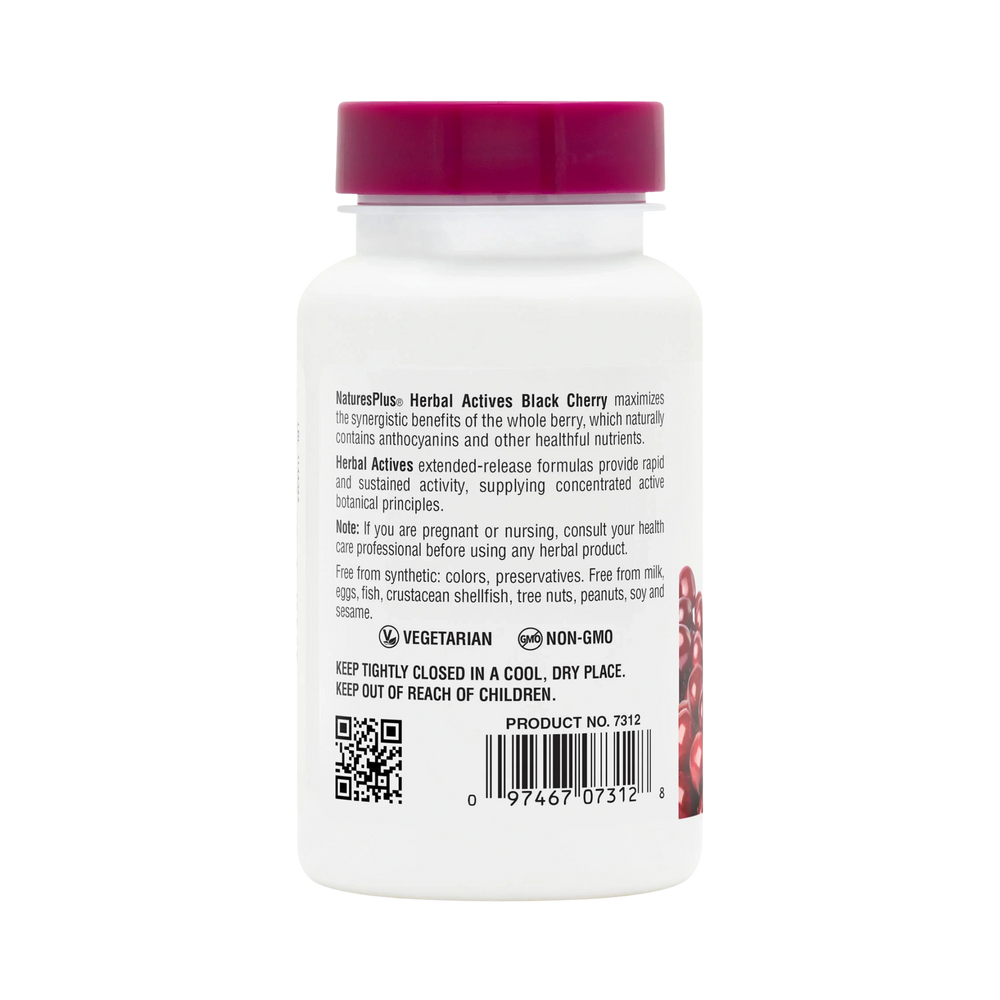 NaturesPlus, Herbal Actives, Black Cherry, 750 Mg, 30 Tablets