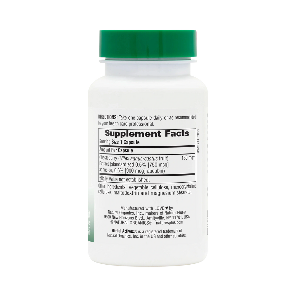 NaturesPlus, Herbal Actives, Chasteberry, 150 Mg, 60 Vegan Capsules