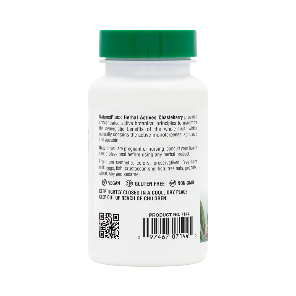 NaturesPlus, Herbal Actives, Chasteberry, 150 Mg, 60 Vegan Capsules