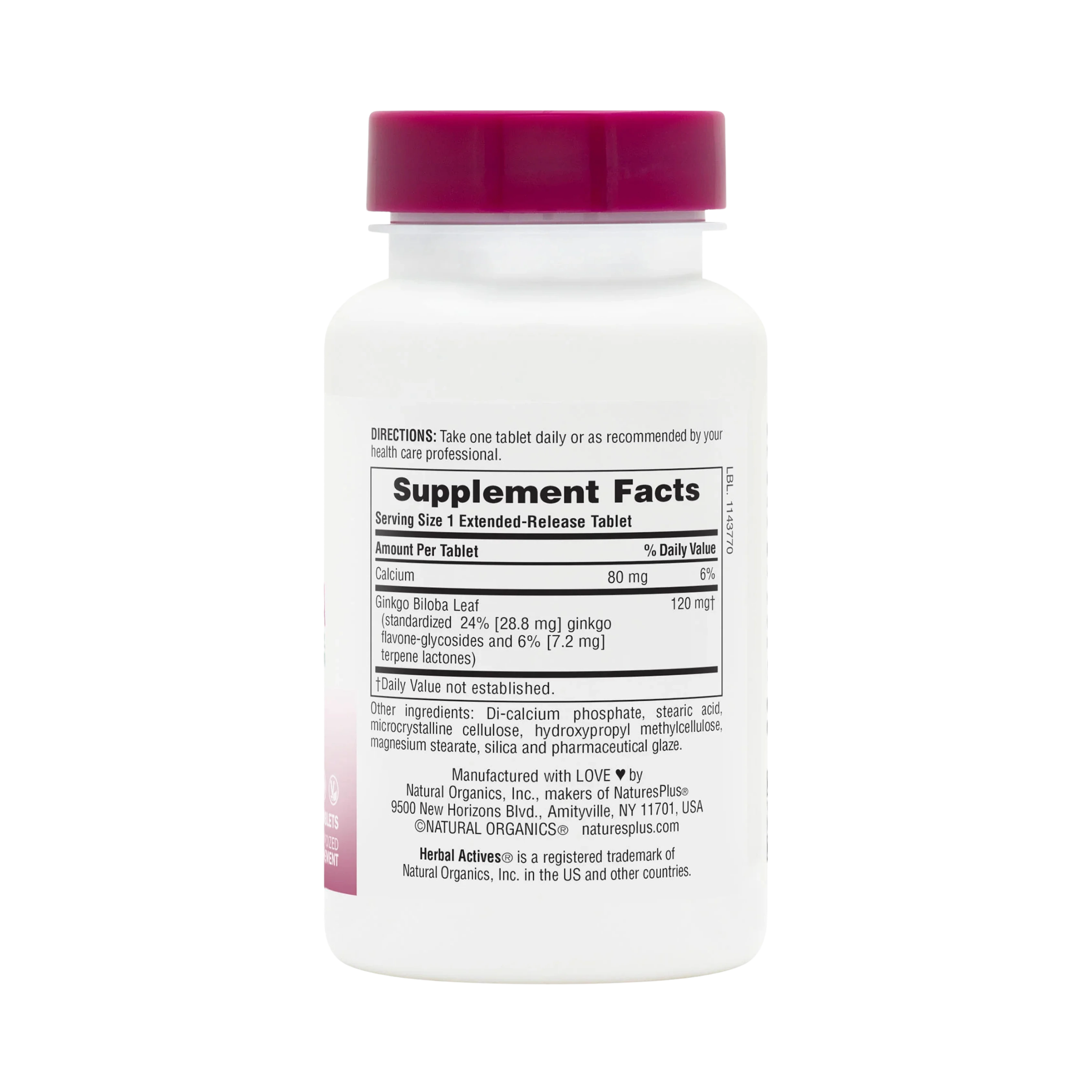 NaturesPlus, Herbal Actives Ginkgo Biloba, Extended Release, 120 Mg, 60 Vegan Tablets