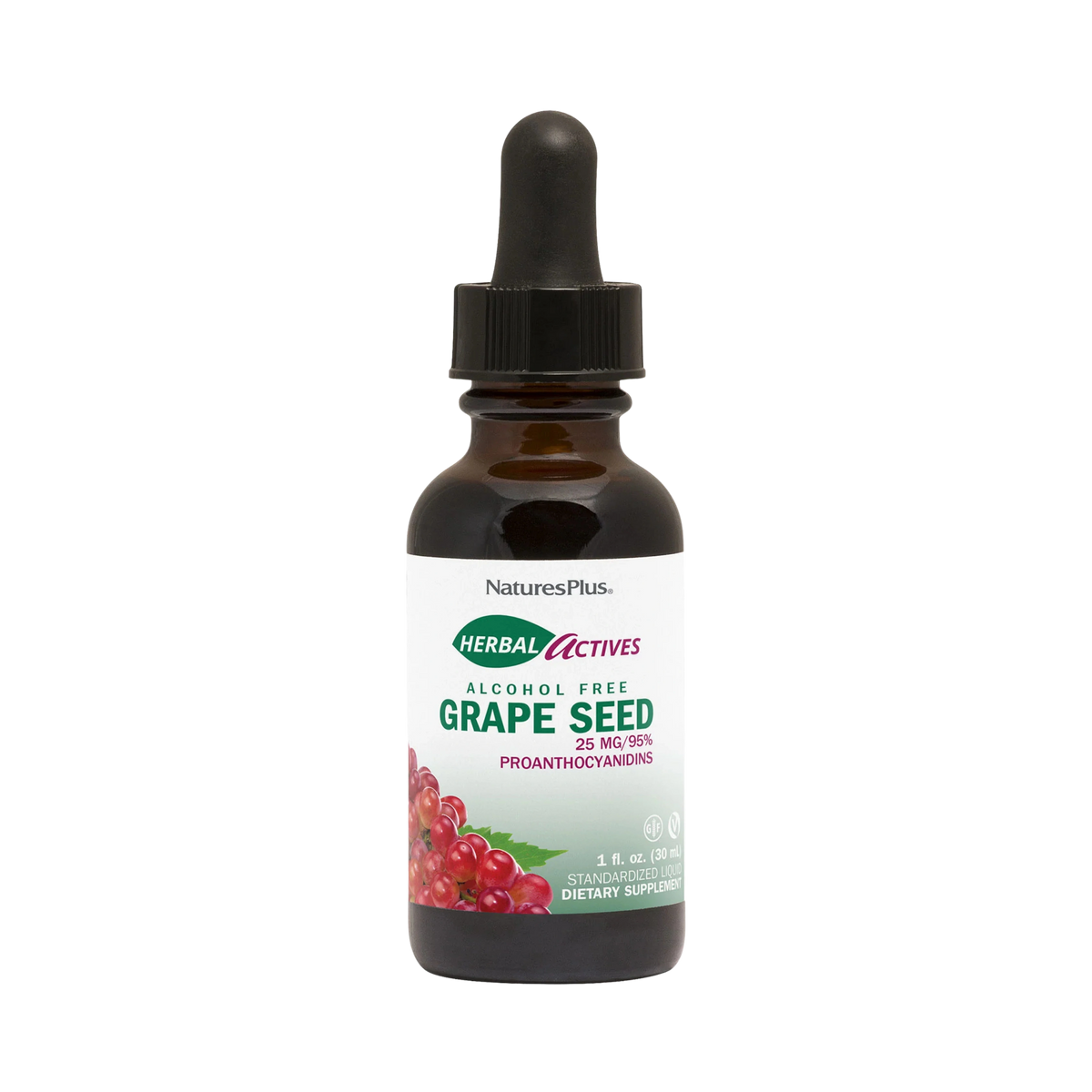 NaturesPlus, Herbal Actives, Grape Seed, Alcohol Free, 25 Mg, 1 Fl Oz