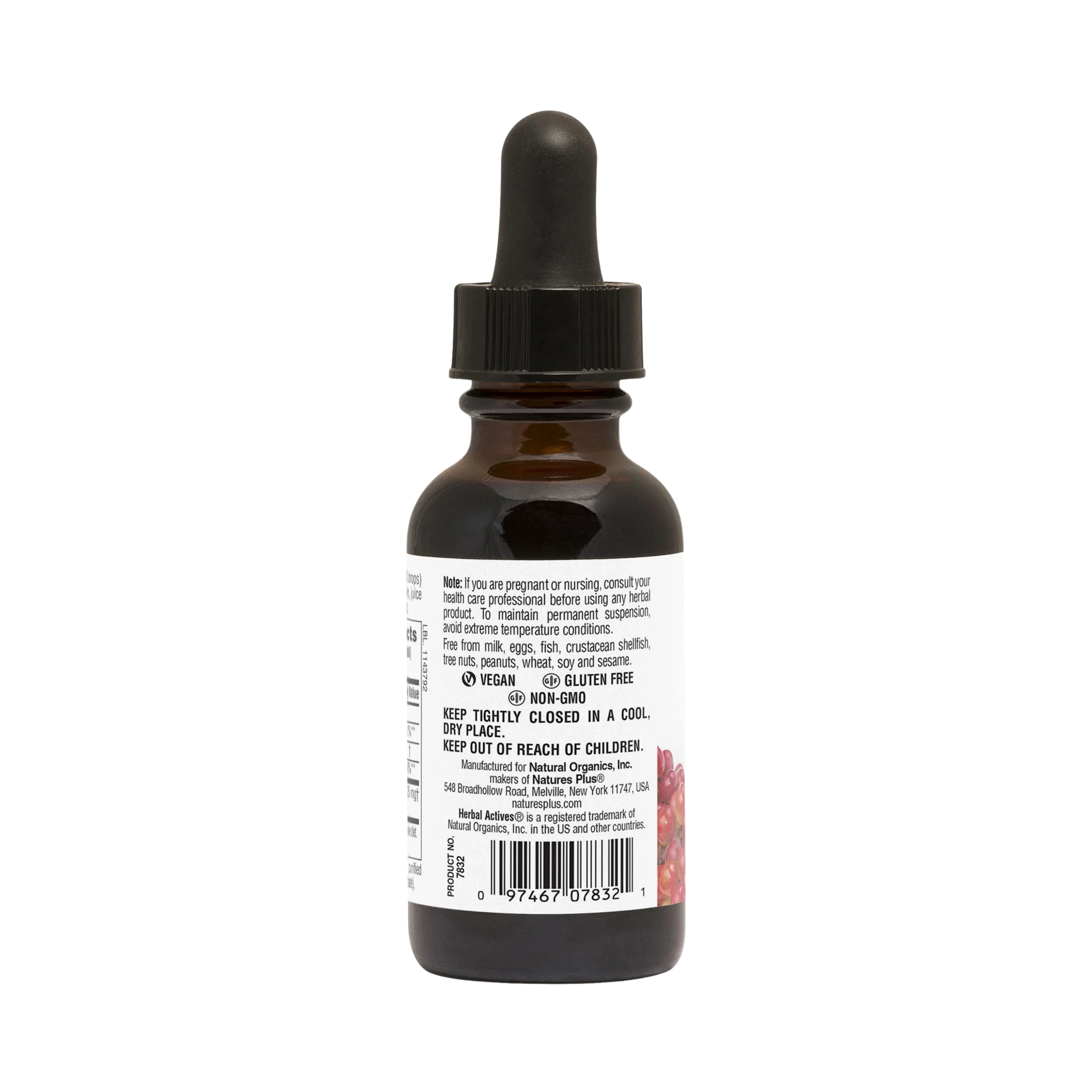 NaturesPlus, Herbal Actives, Grape Seed, Alcohol Free, 25 Mg, 1 Fl Oz
