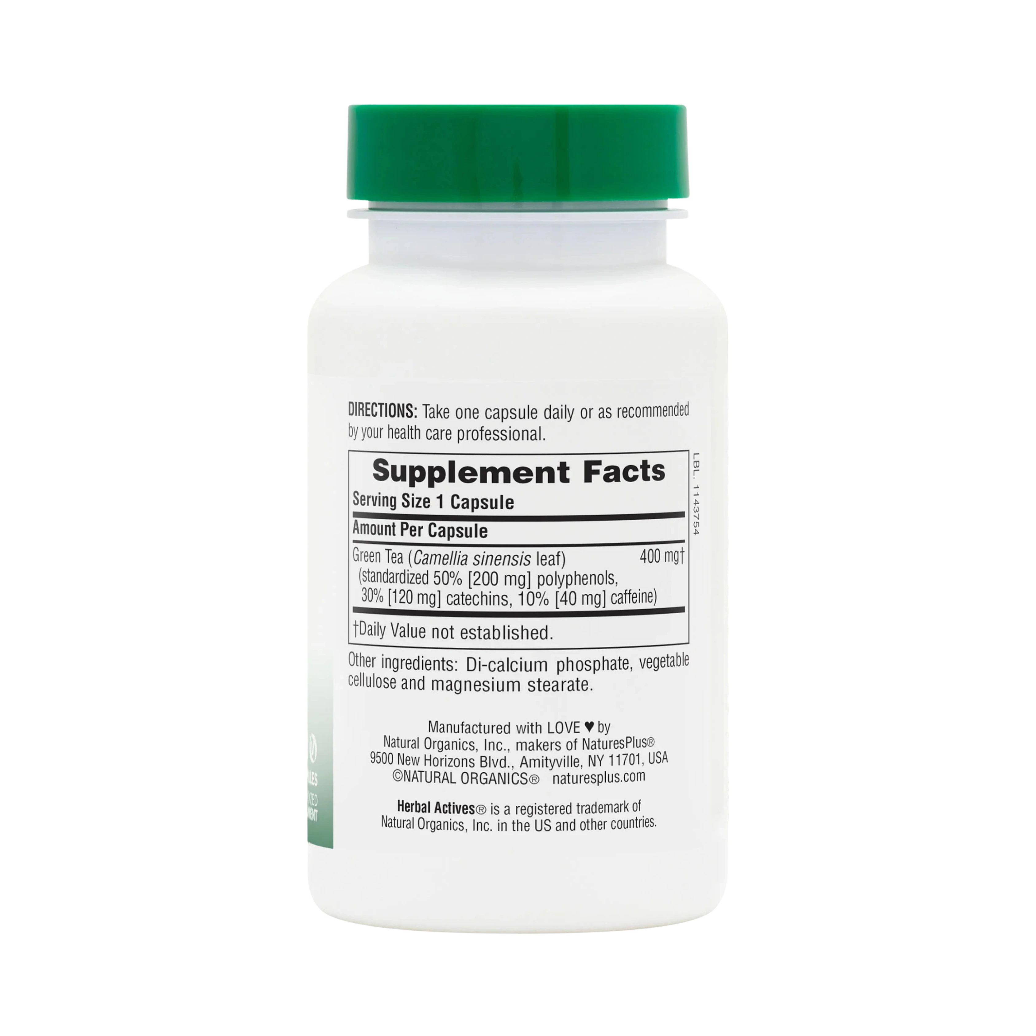 NaturesPlus, Herbal Actives, Green Tea, 400 Mg, 60 Capsules