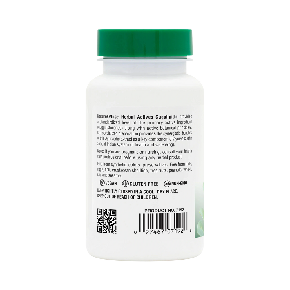 NaturesPlus, Herbal Actives Gugulipid, 750 Mg, 2.5% Guggulsterones, 60 Vegan Capsules