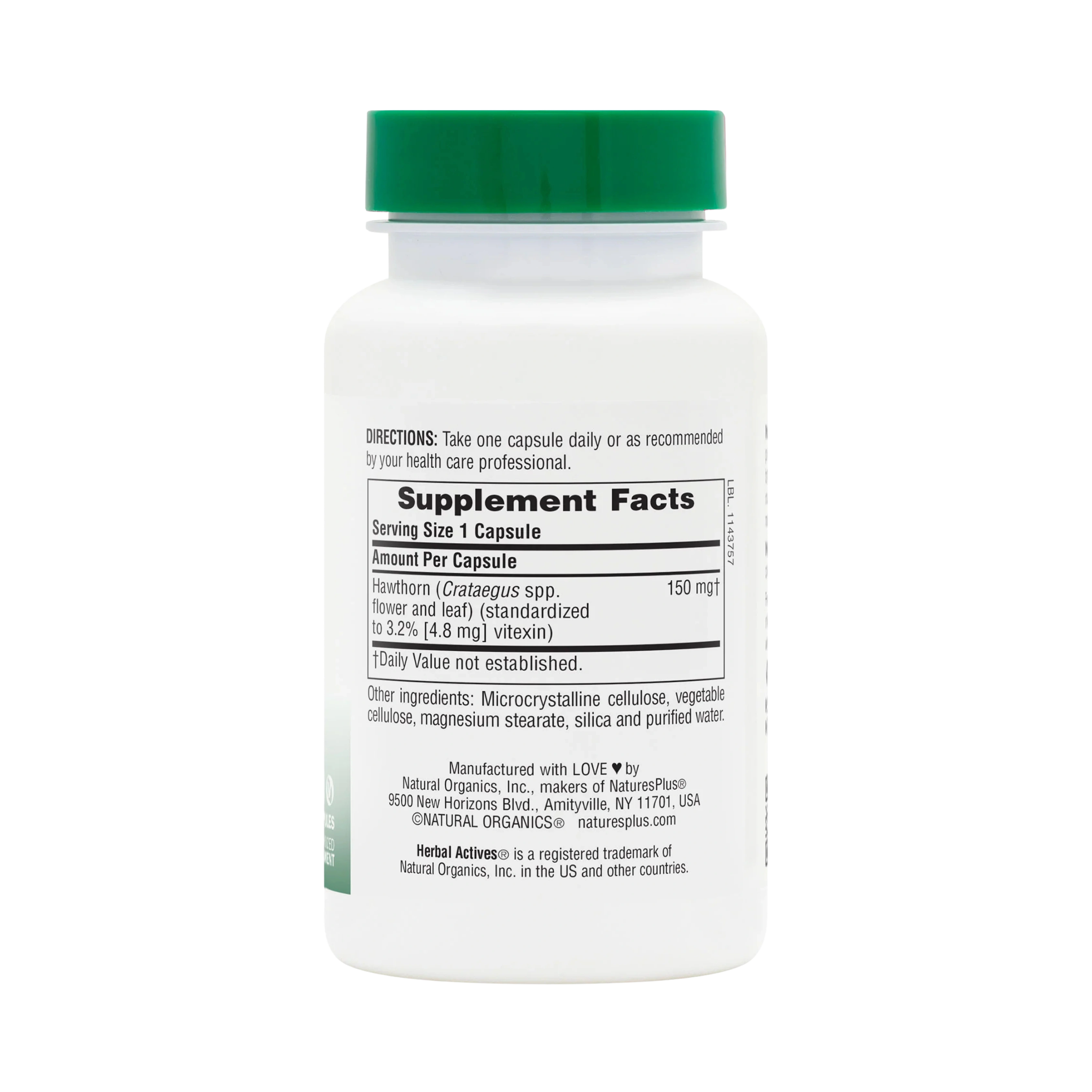 NaturesPlus, Herbal Actives, Hawthorn, 150 Mg, 60 Vegan Capsules