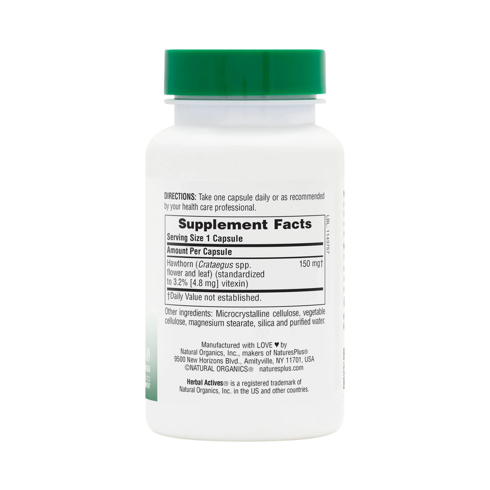 NaturesPlus, Herbal Actives, Hawthorn, 150 Mg, 60 Vegan Capsules
