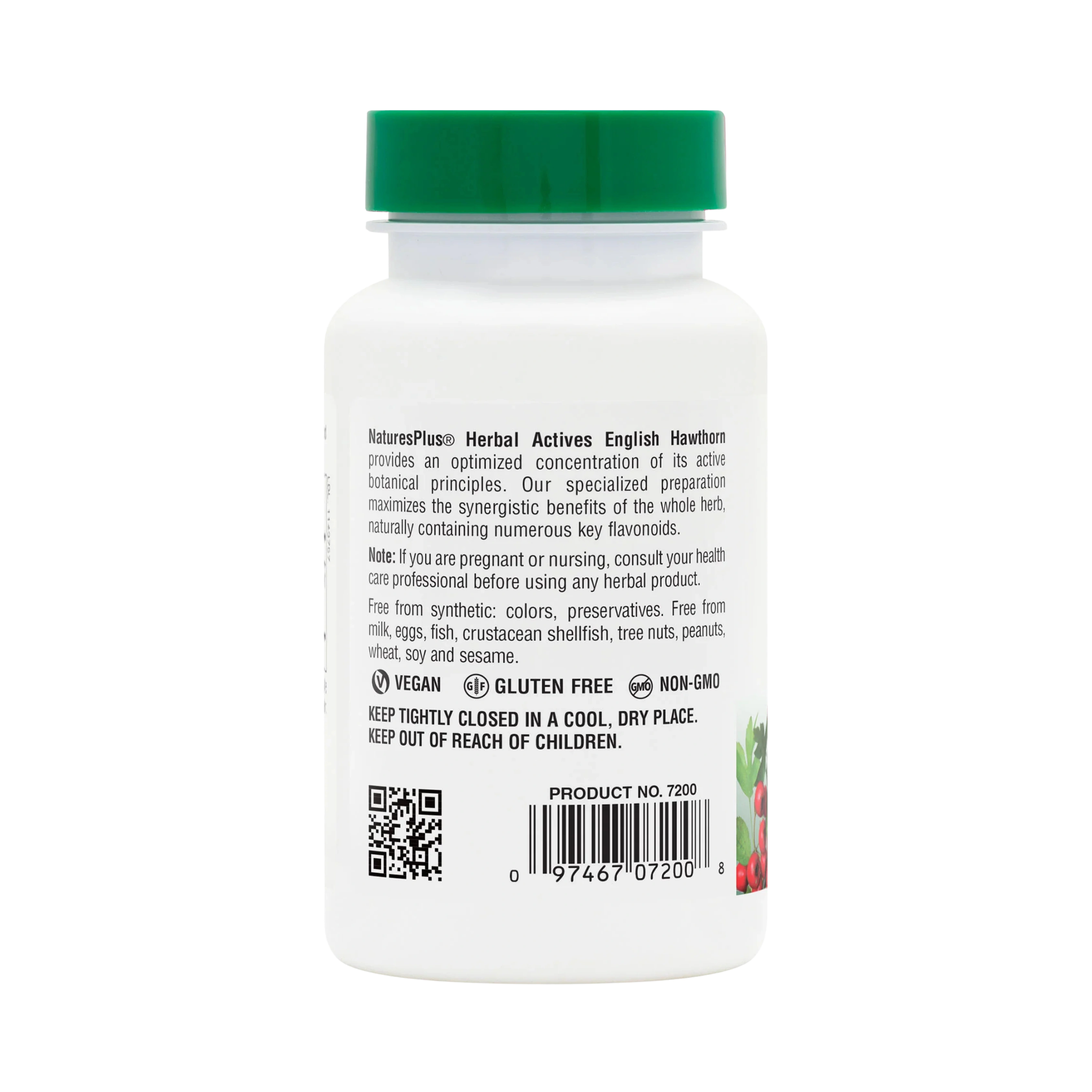 NaturesPlus, Herbal Actives, Hawthorn, 150 Mg, 60 Vegan Capsules