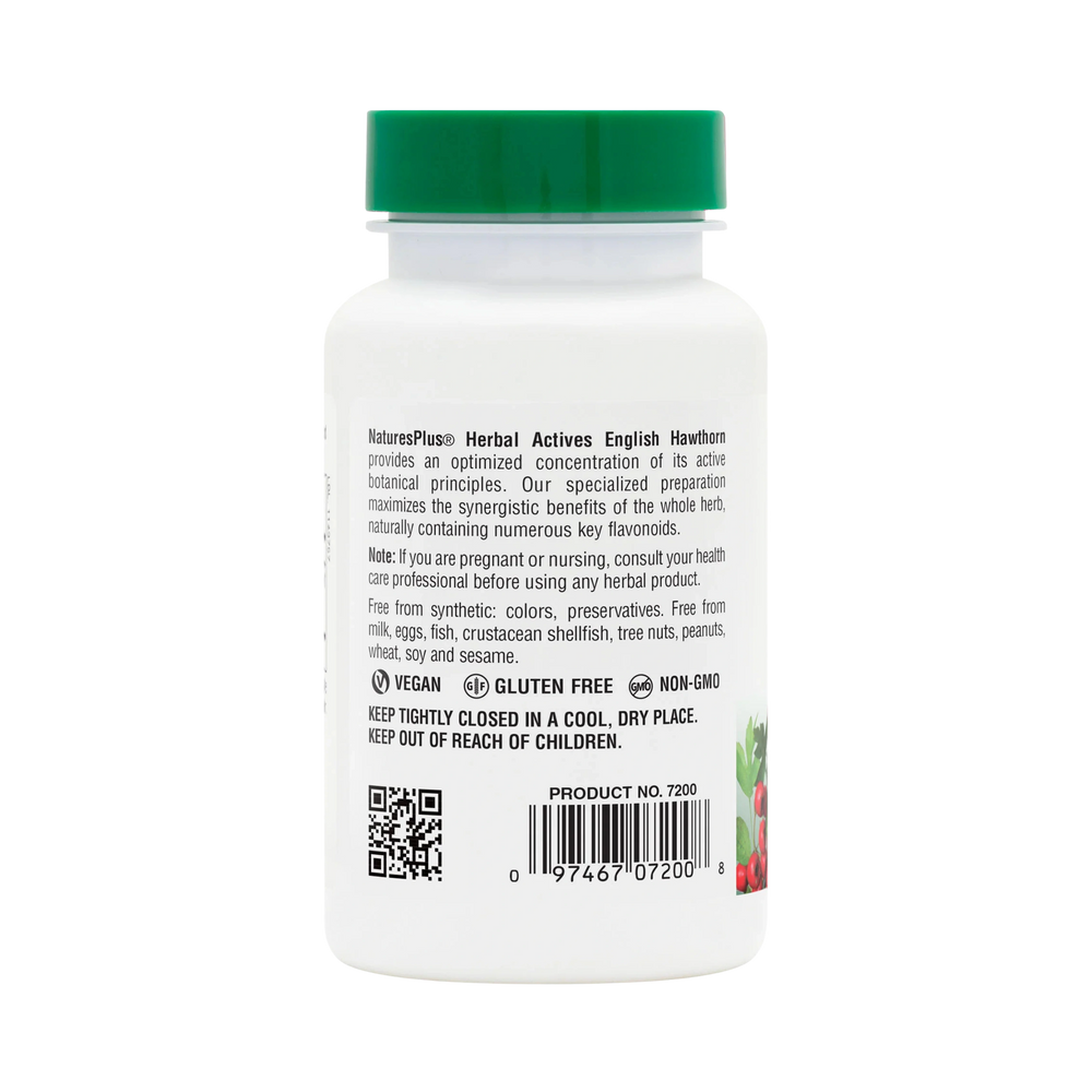 NaturesPlus, Herbal Actives, Hawthorn, 150 Mg, 60 Vegan Capsules