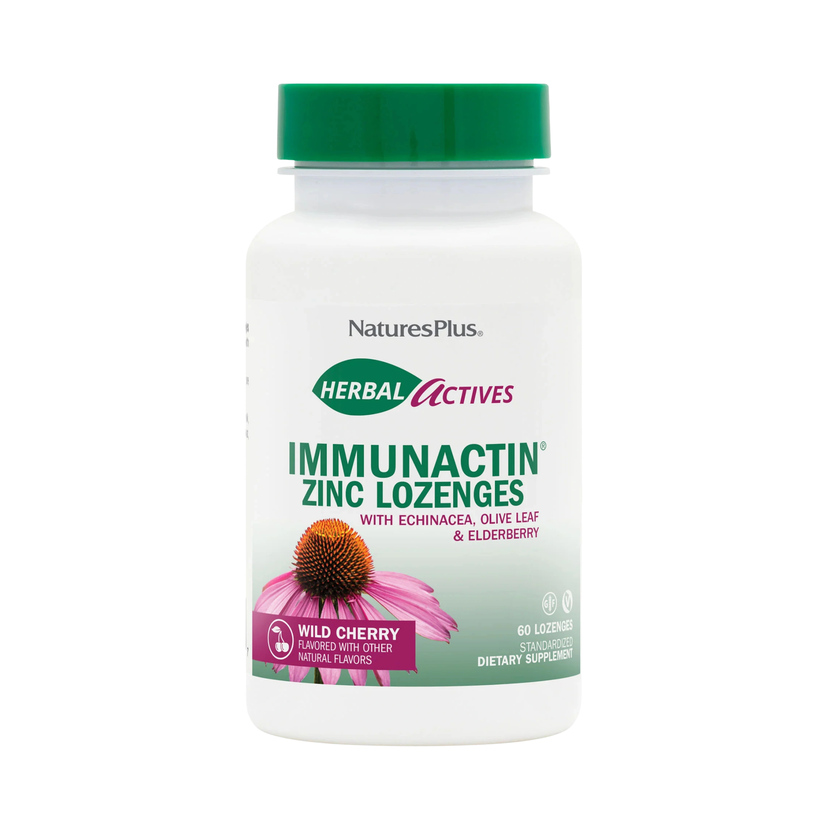 NaturesPlus, Herbal Actives, ImmunActin, Zinc Lozenges, Wild Cherry, 60 Lozenges