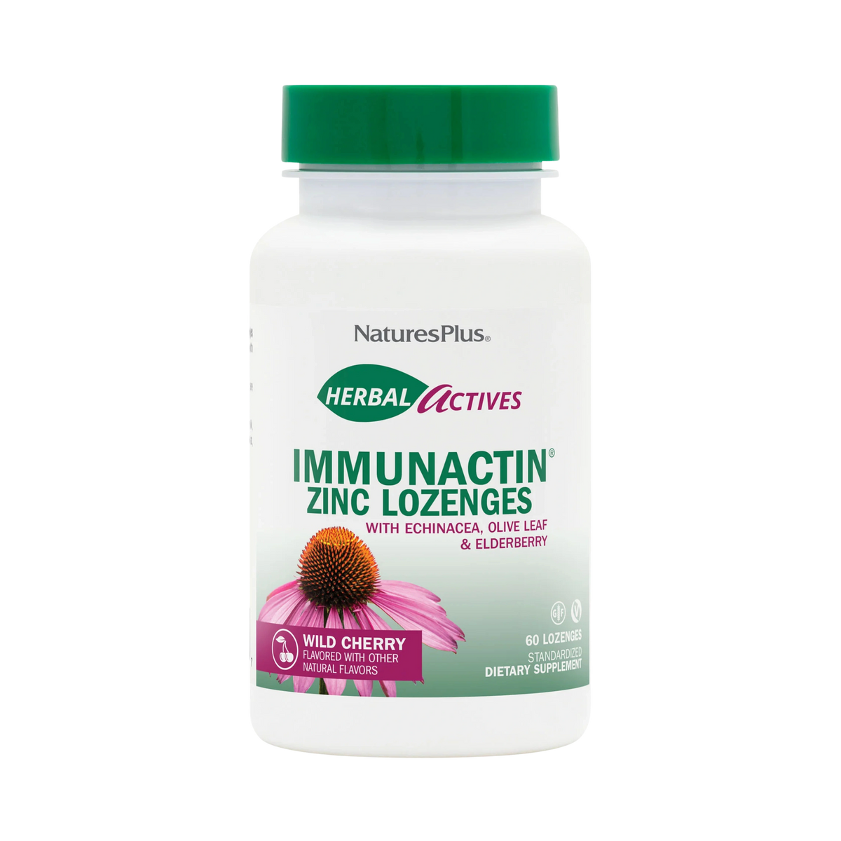 NaturesPlus, Herbal Actives, ImmunActin, Zinc Lozenges, Wild Cherry, 60 Lozenges