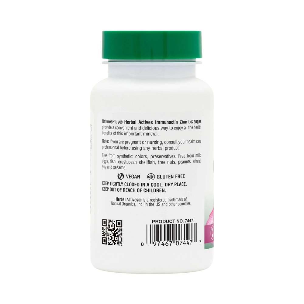 NaturesPlus, Herbal Actives, ImmunActin, Zinc Lozenges, Wild Cherry, 60 Lozenges