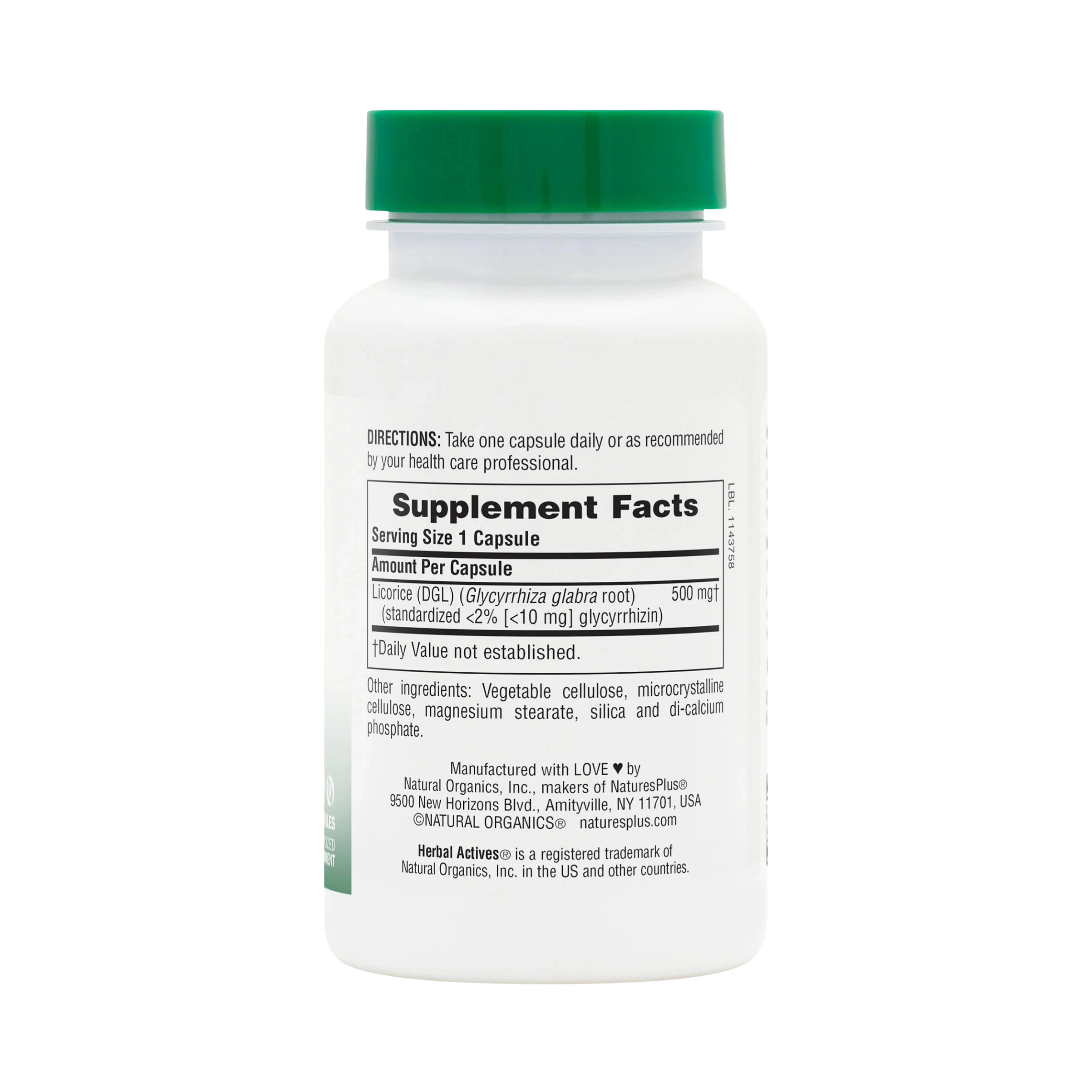 NaturesPlus, Herbal Actives, Licorice (DGL), 500 Mg, 60 Capsules