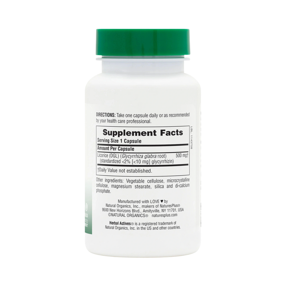 NaturesPlus, Herbal Actives, Licorice (DGL), 500 Mg, 60 Capsules