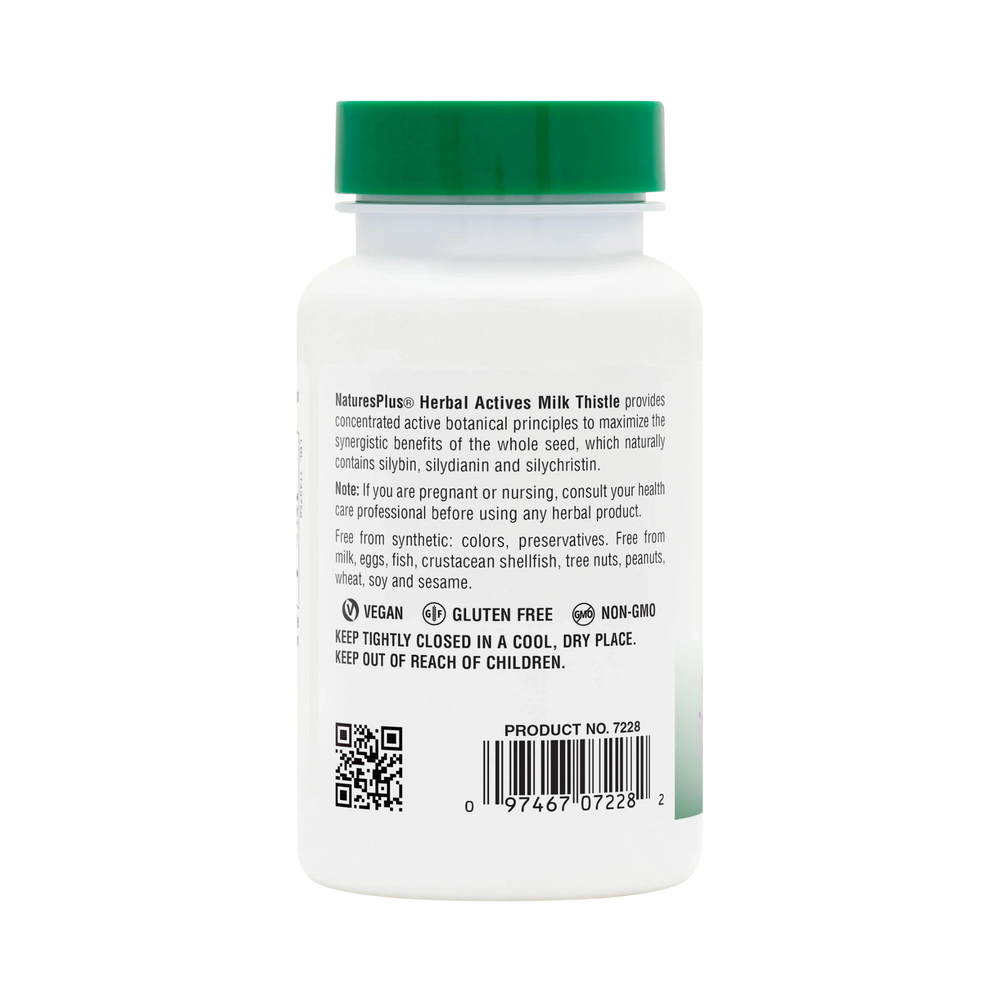 NaturesPlus, Herbal Actives, Milk Thistle, 250 Mg, 60 Vegan Capsules