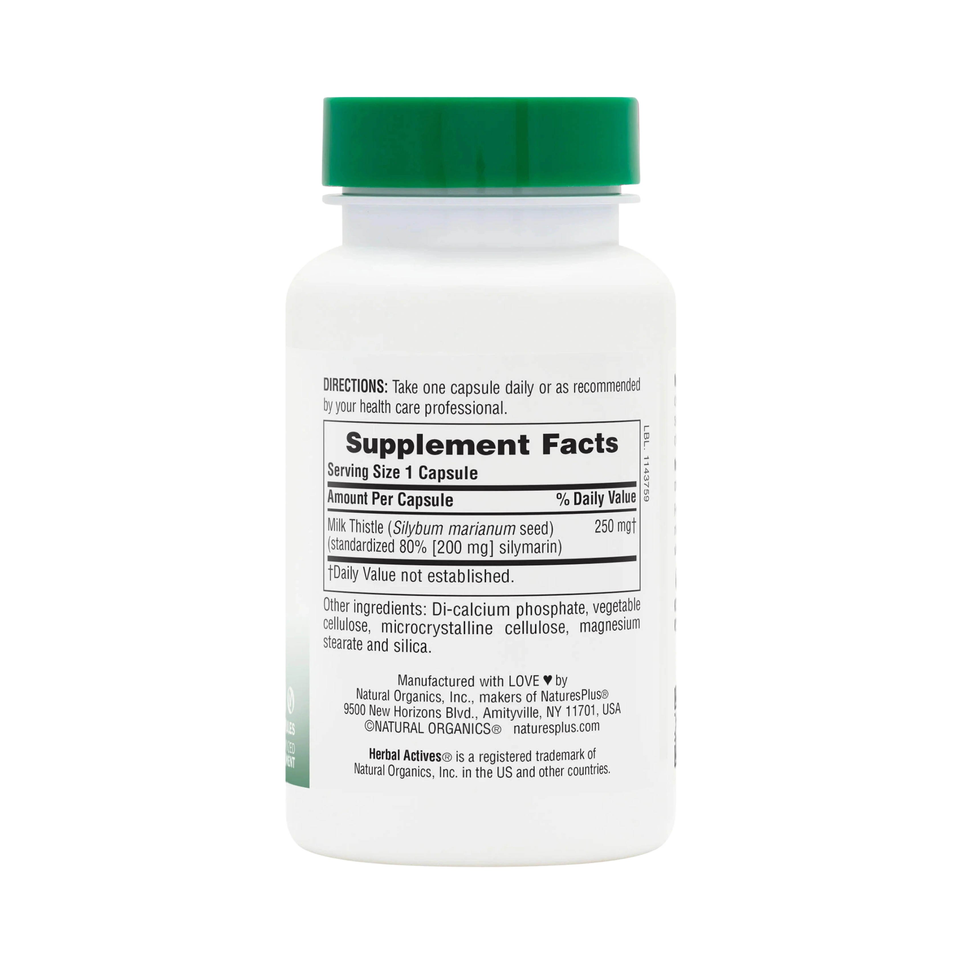 NaturesPlus, Herbal Actives, Milk Thistle, 250 Mg, 60 Vegan Capsules