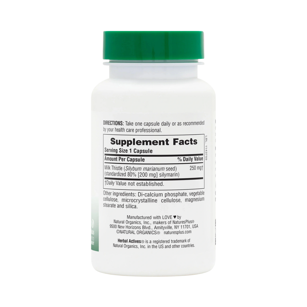 NaturesPlus, Herbal Actives, Milk Thistle, 250 Mg, 60 Vegan Capsules