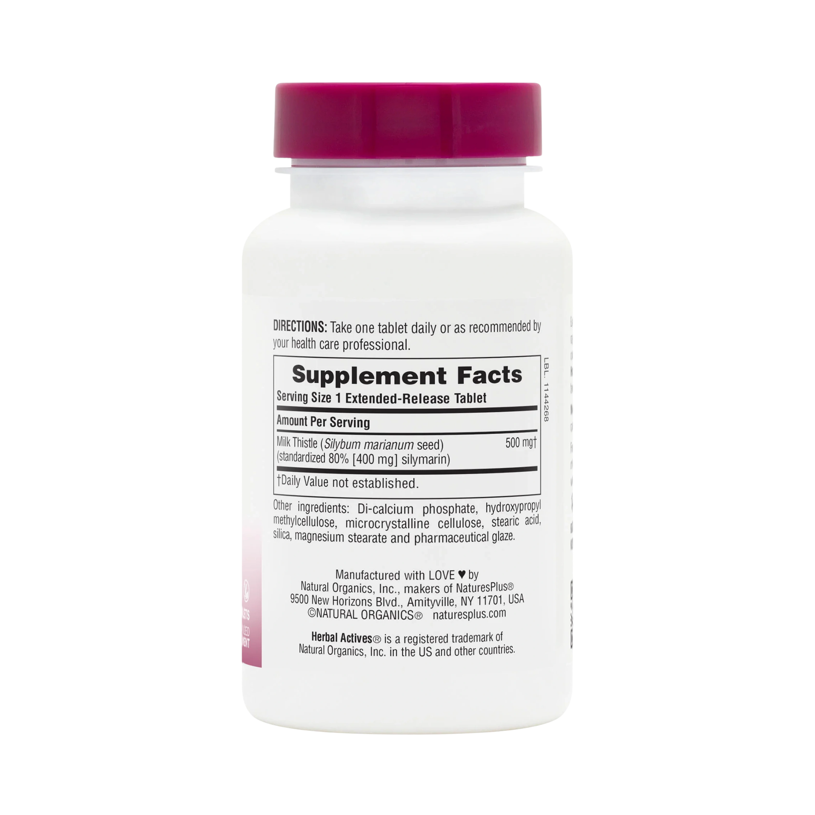 NaturesPlus, Herbal Actives, Milk Thistle, Extended Release, 500 Mg, 30 Tablets