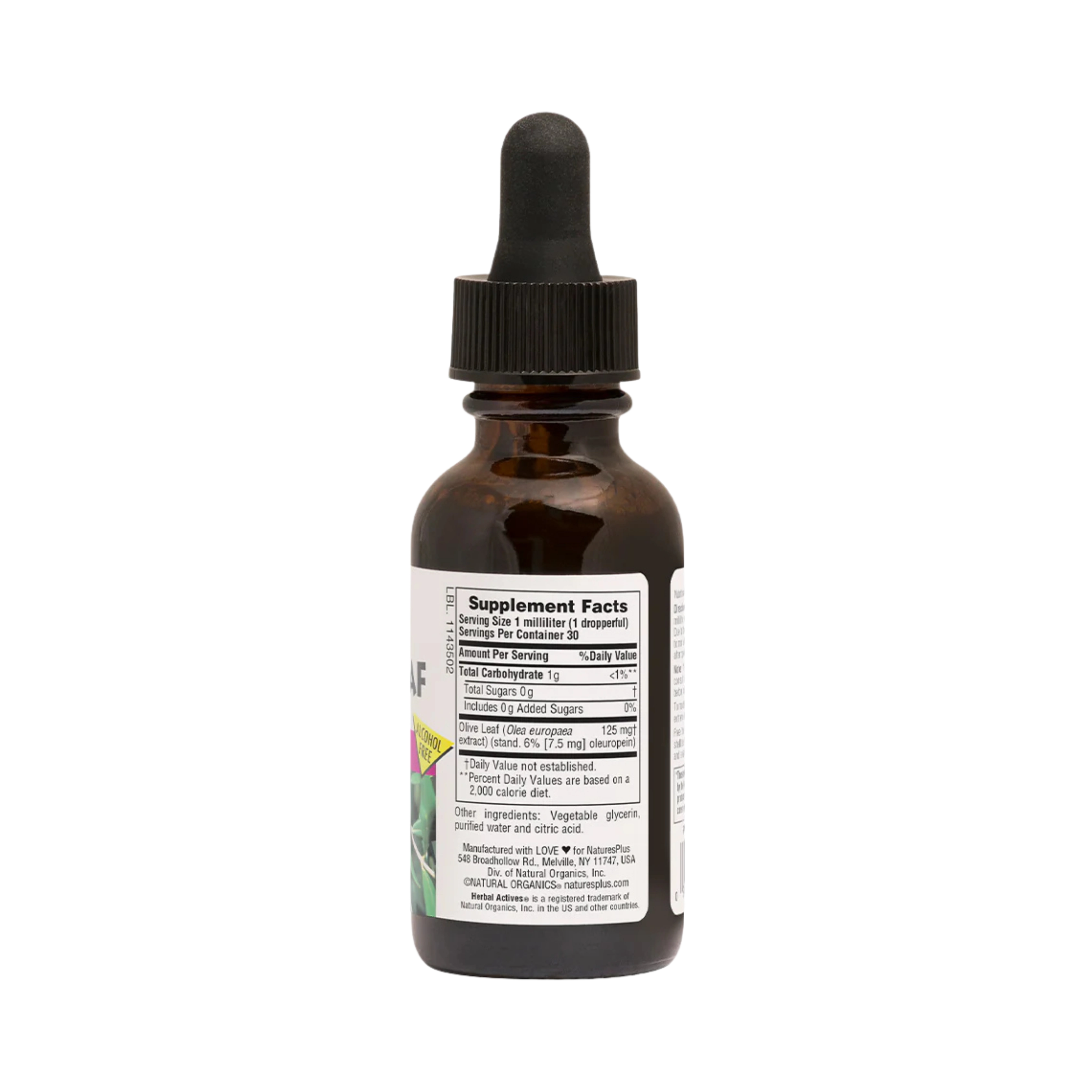 NaturesPlus, Herbal Actives, Olive Leaf, Alcohol Free, 125 Mg, 1 Fl Oz