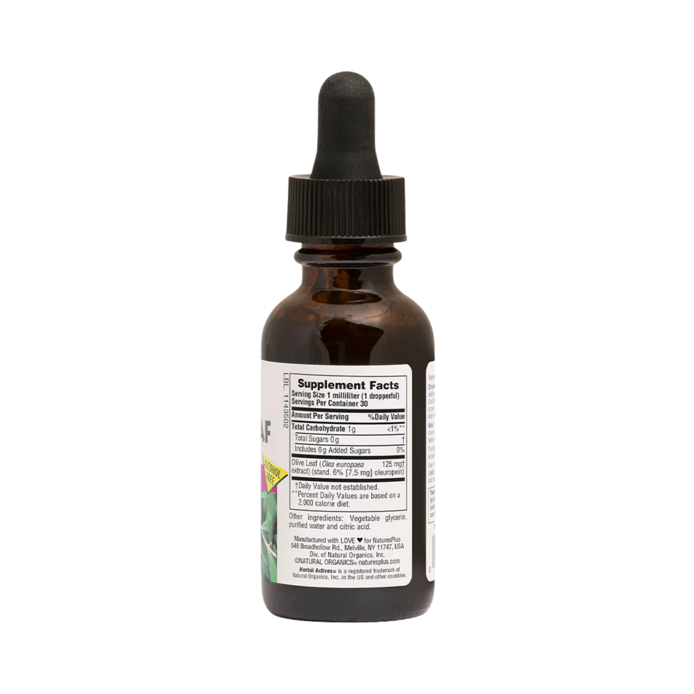 NaturesPlus, Herbal Actives, Olive Leaf, Alcohol Free, 125 Mg, 1 Fl Oz