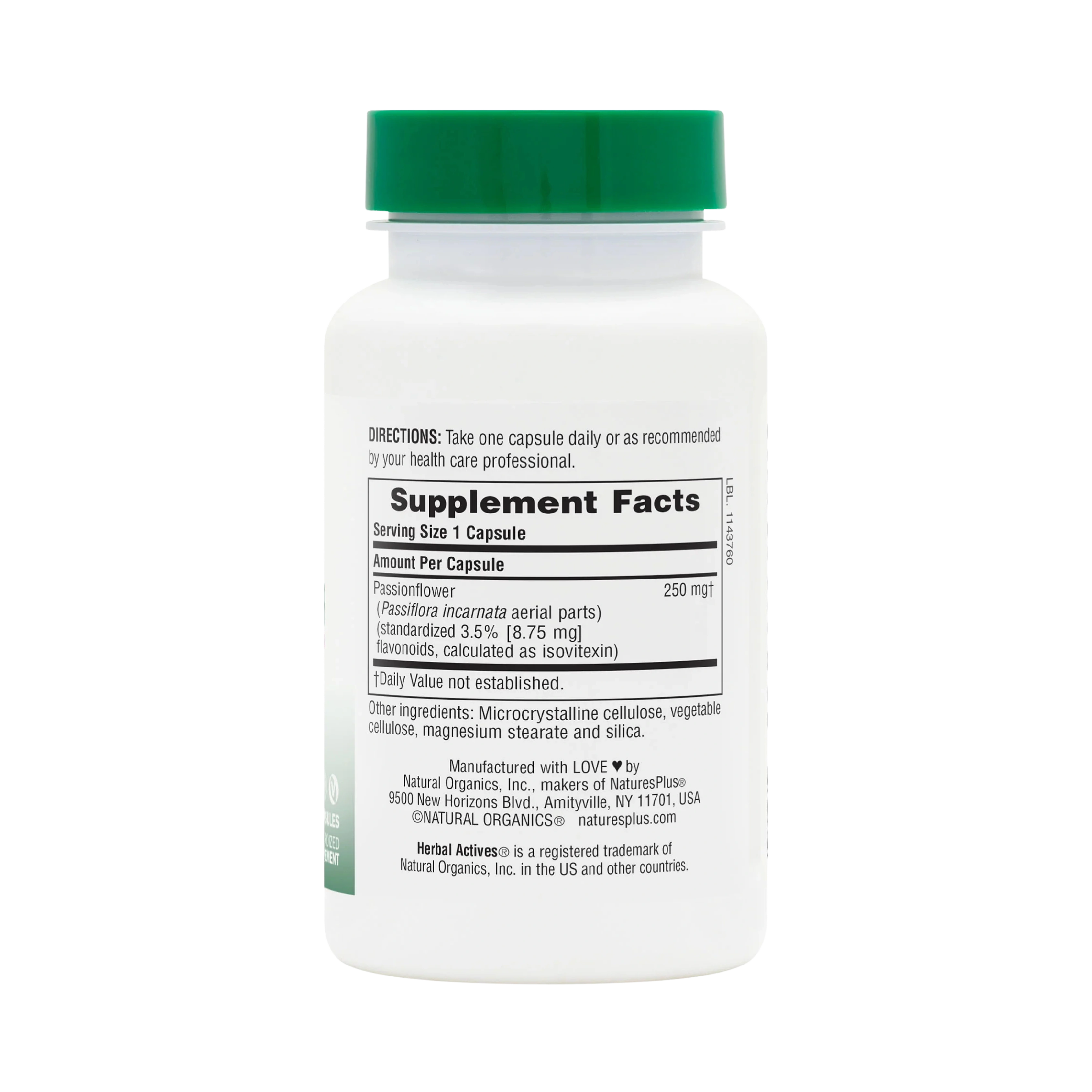 NaturesPlus, Herbal Actives, Passion Flower, 250 Mg, 60 Capsules