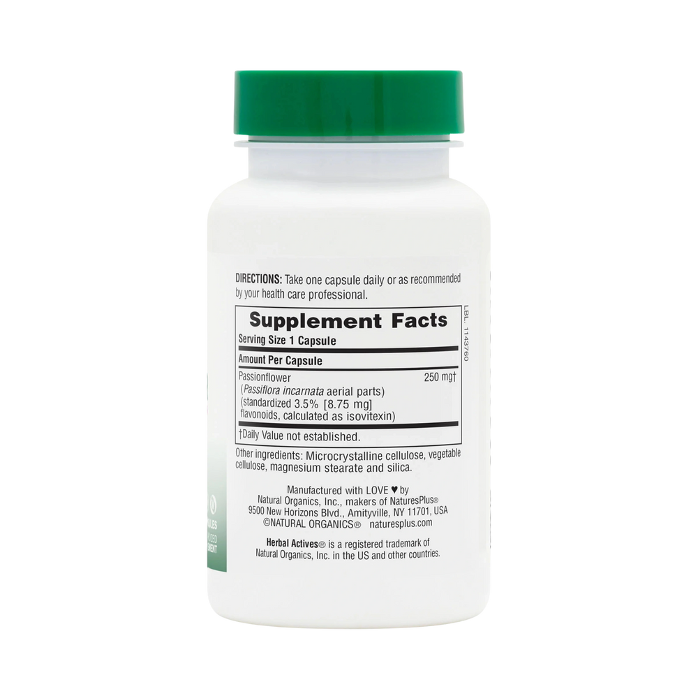NaturesPlus, Herbal Actives, Passion Flower, 250 Mg, 60 Capsules